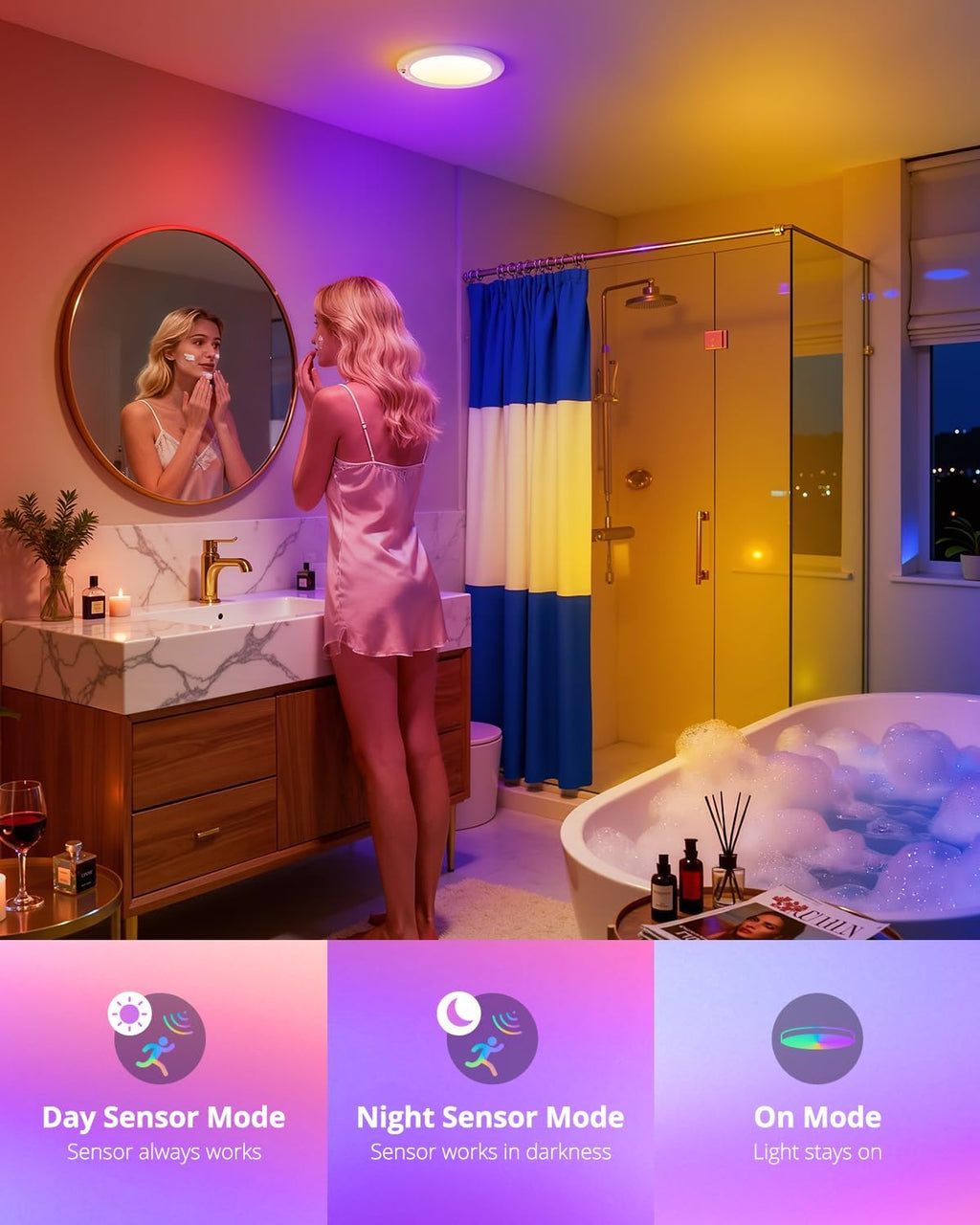 wowatt RGB Rechargeable Shower Lights for Inside Shower Waterproof IP44