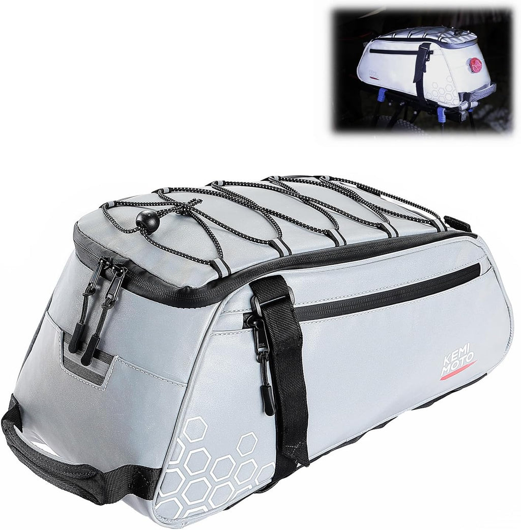 KEMIMOTO Fully Reflective 3-in-1 Rear Bike Bag, 11L Convertible Backpack