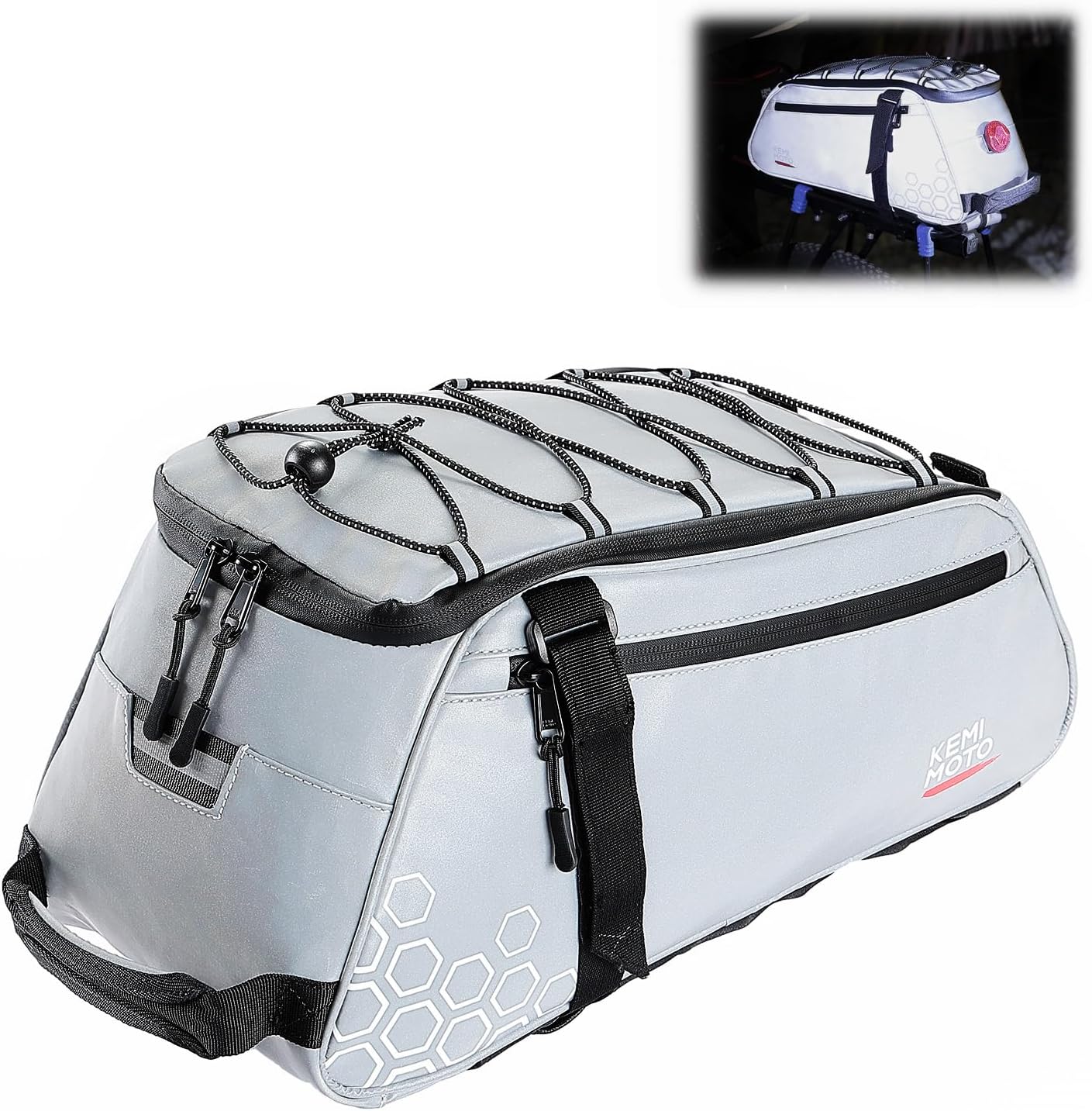 KEMIMOTO Fully Reflective 3-in-1 Rear Bike Bag, 11L Convertible Backpack