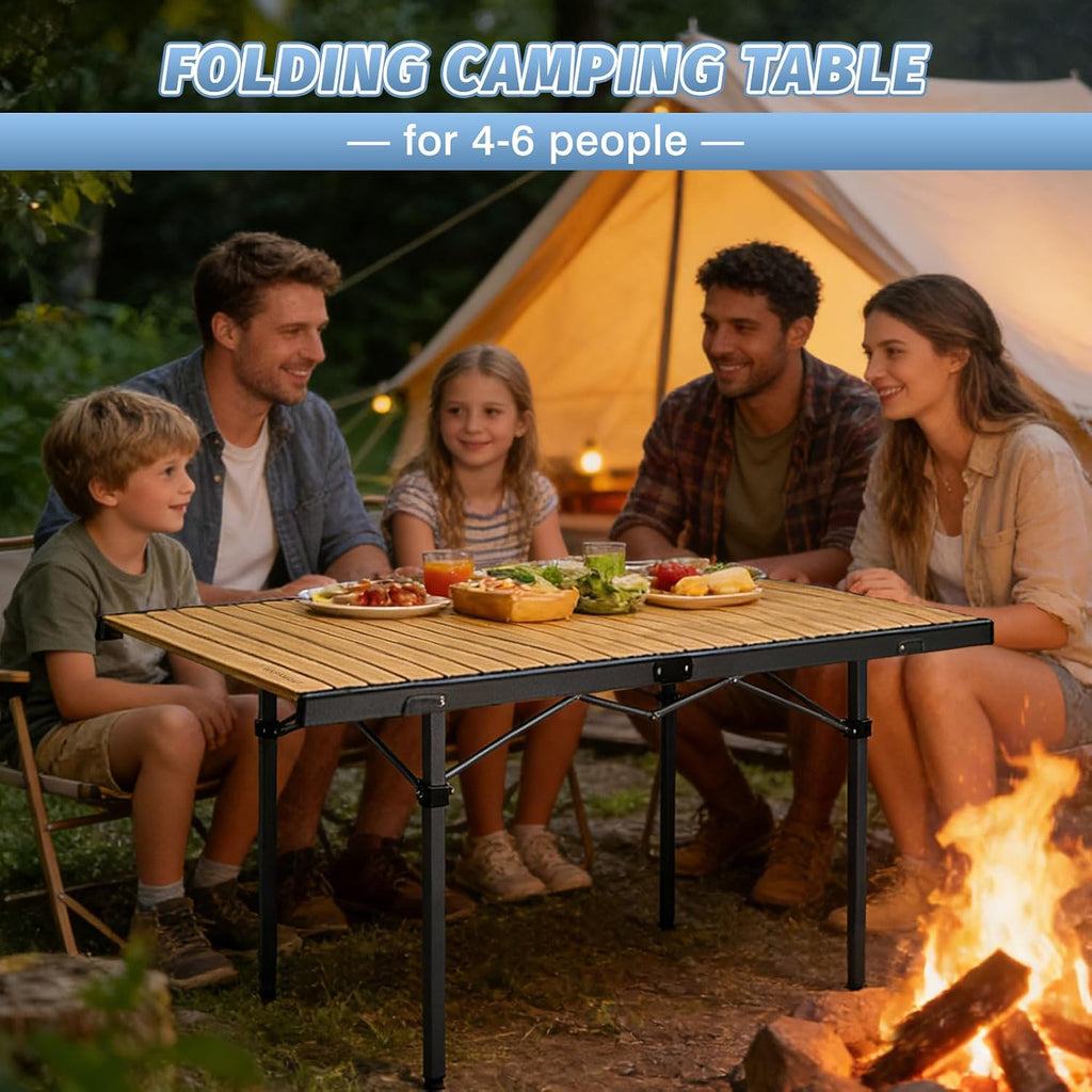29.9" Tall Folding Camping Table for 2-6 Person, 54.7" Large Aluminum Foldable Roll-up Table Outdoor with Carry Bag for Picnic, Camp, Sturdy, Backyard, Patio
