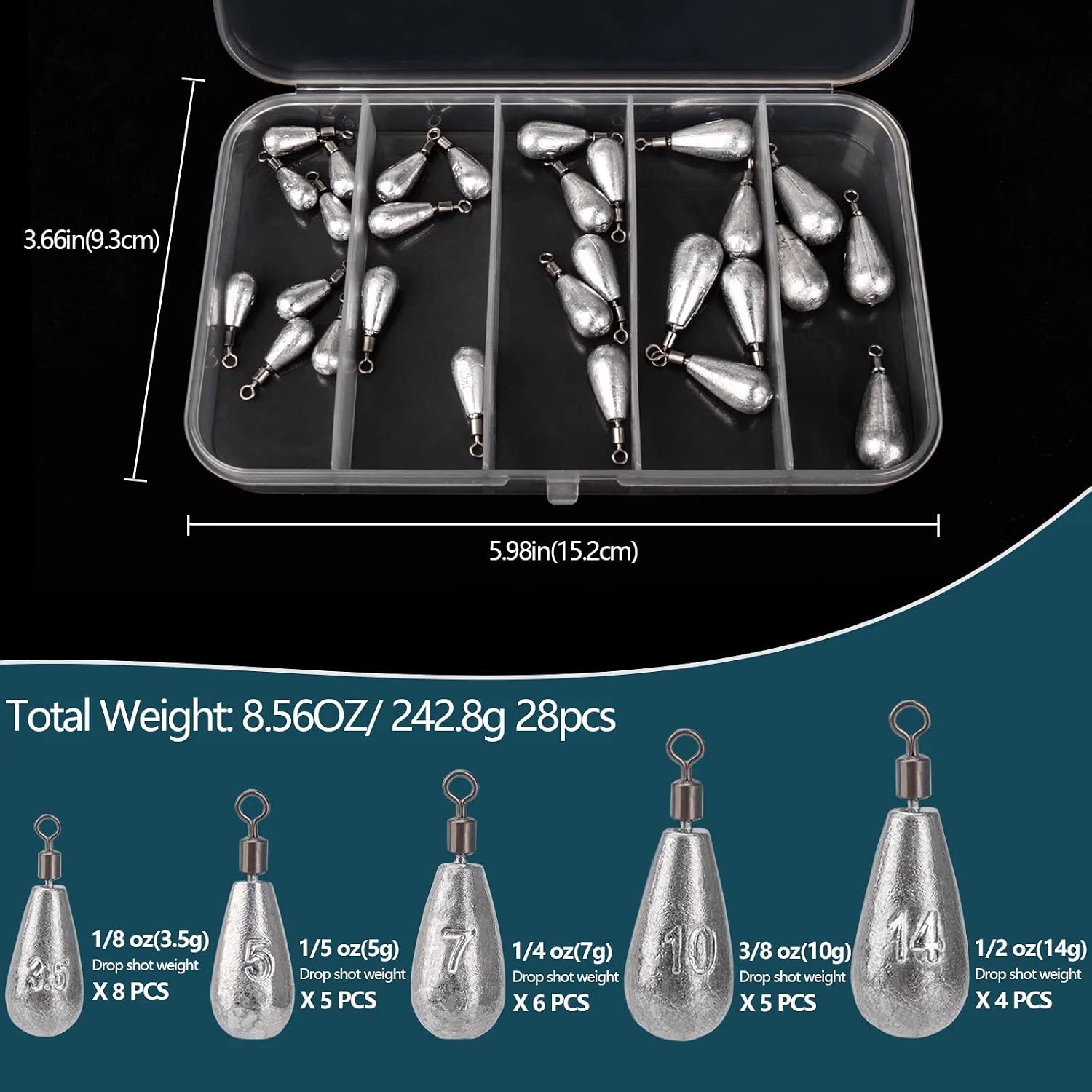 THKFISH Fishing Weights Sinkers Set, 28PCS Fishing Sinker Drop Shot Weights Kit,Drop Shot Rig Wacky Hooks for Saltwater Freshwater Bass Fishing