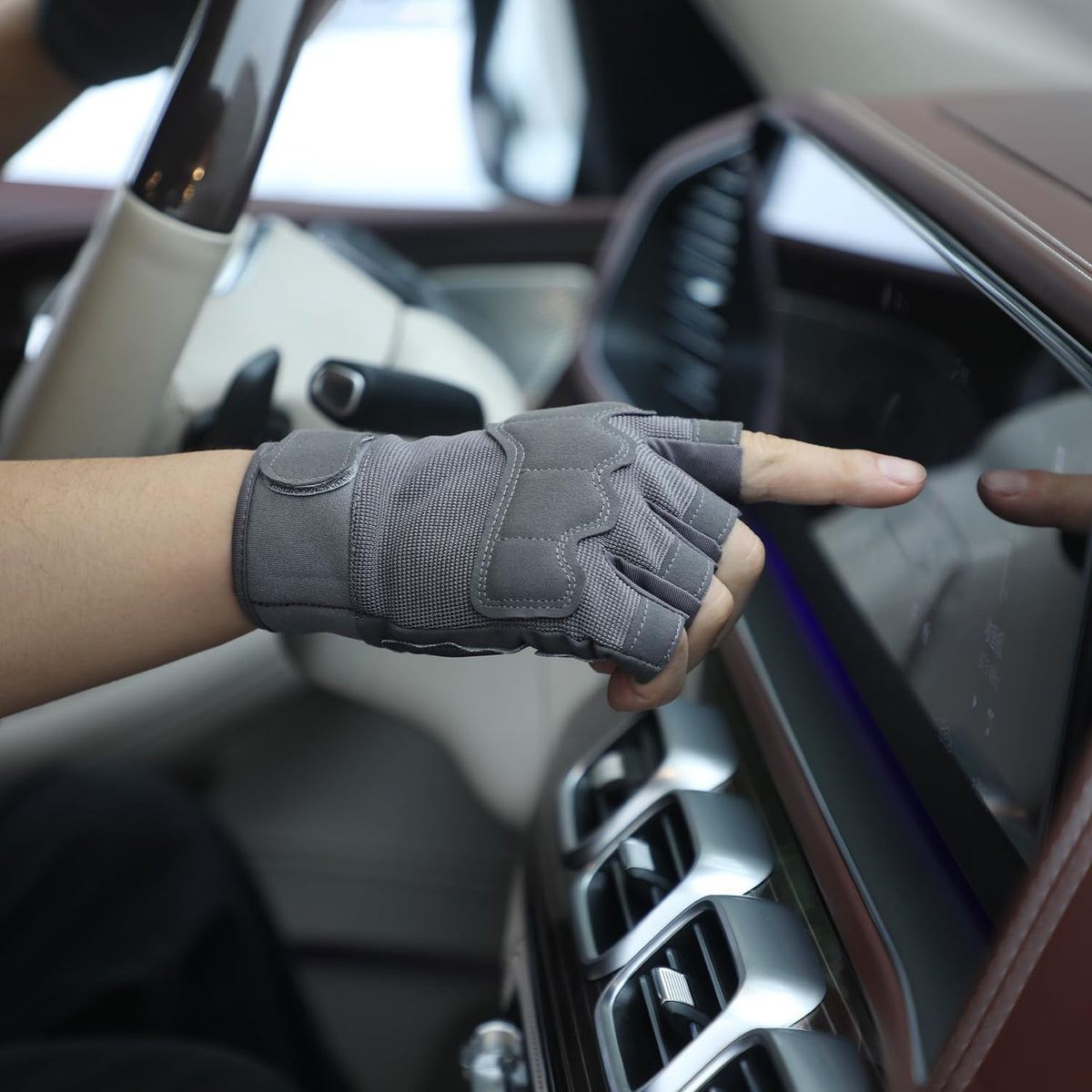 FIORETTO Fingerless Gloves for Men, Breathable Grip Palm Gloves for Motorcycle Riding, Driving, Cycling, Exercise, Workout, Climbing, Hiking and Outdoor Activities M210603