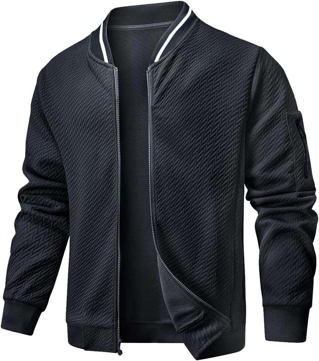 Wizoat Mens Casual Jacket Loose Fit Lightweight Jacket Varsity Bomber Jacket with Zipper