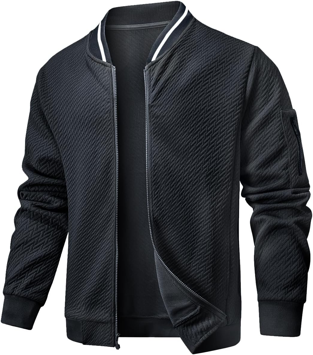 Wizoat Mens Casual Jacket Loose Fit Lightweight Jacket Varsity Bomber Jacket with Zipper