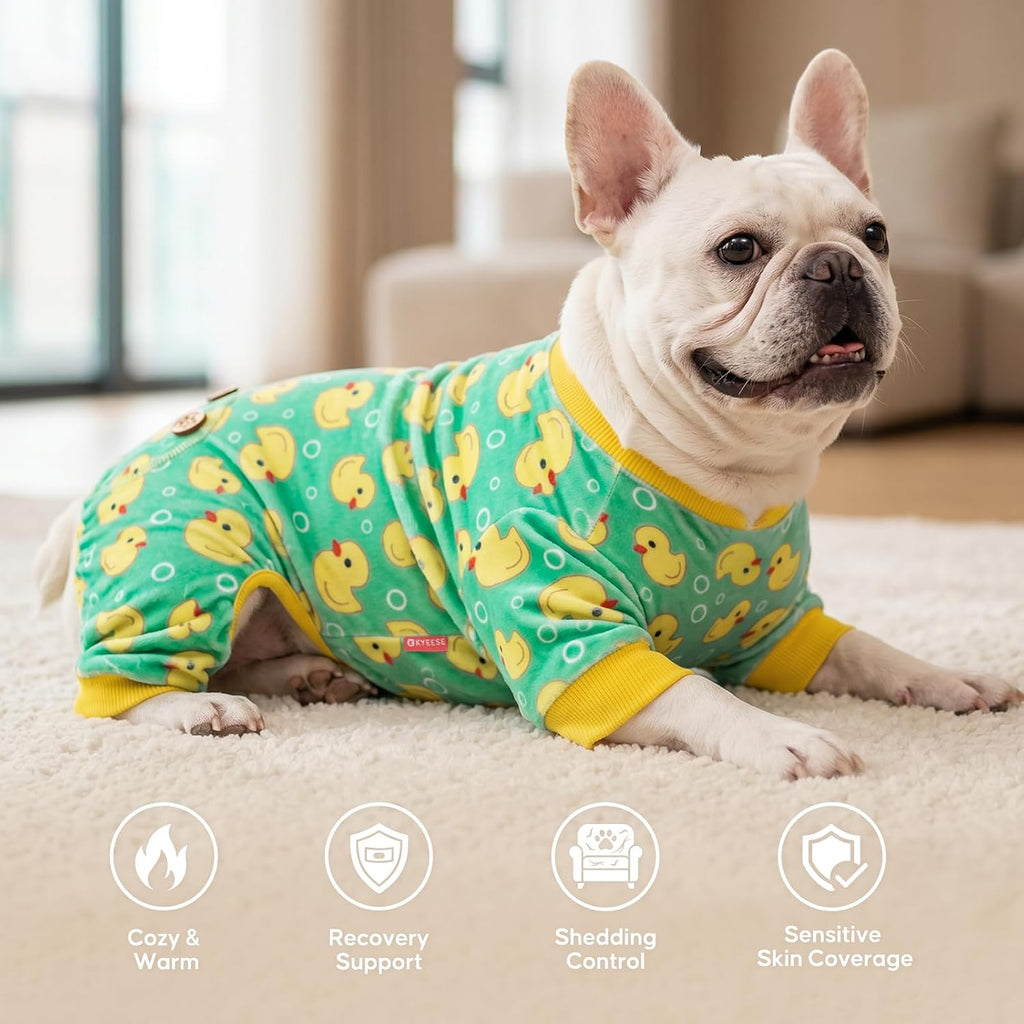 KYEESE Velvet Dog Pajamas for Small Dogs Soft Onesie Shirt, Yellow Duck