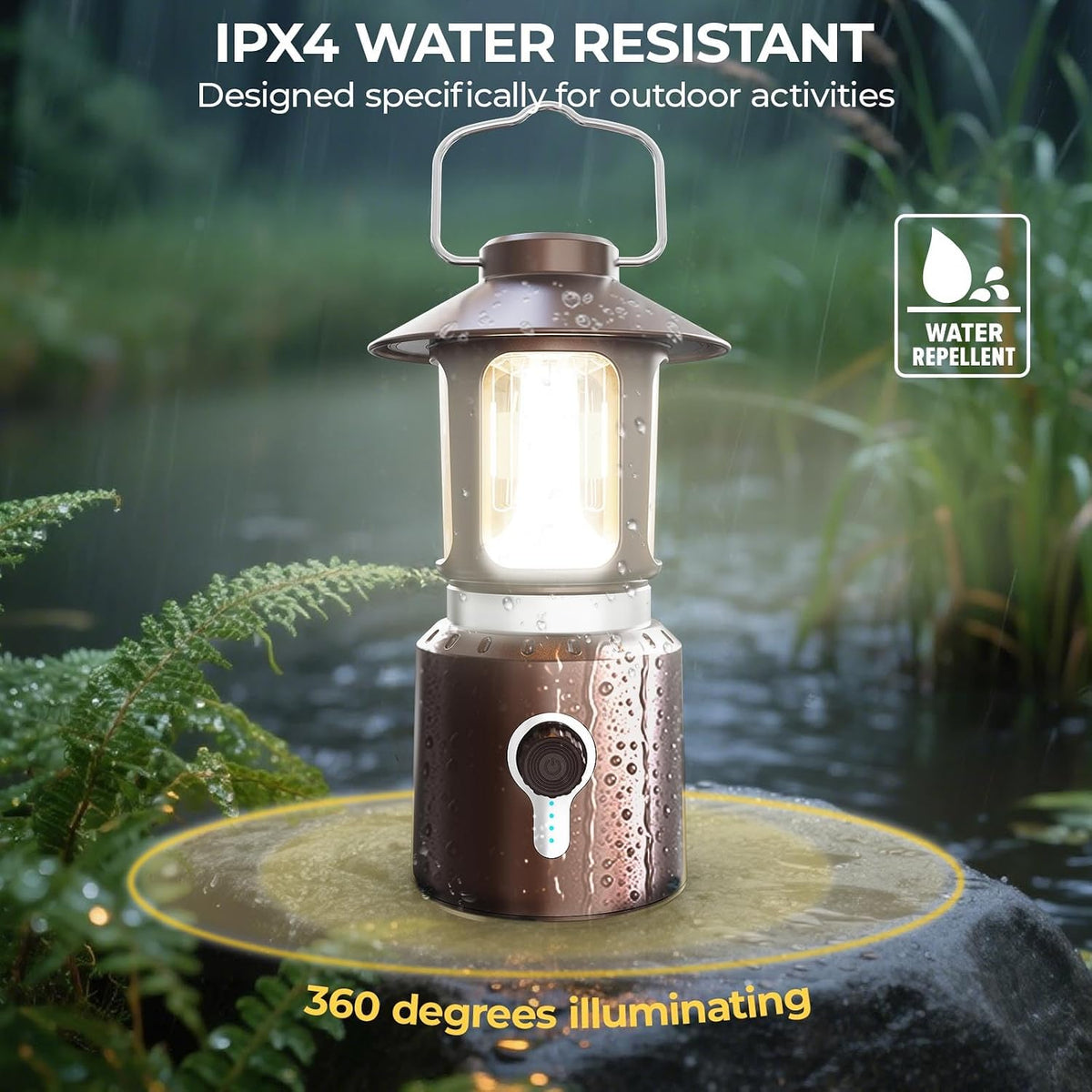 Rechargeable Camping Lantern, 8000mAh Telescopic Camping Light - 3 Light Modes, Adjustable Brightness & Height, Up to 80hrs Lasting - Vintage Lantern for Camping & Hiking (Copper)