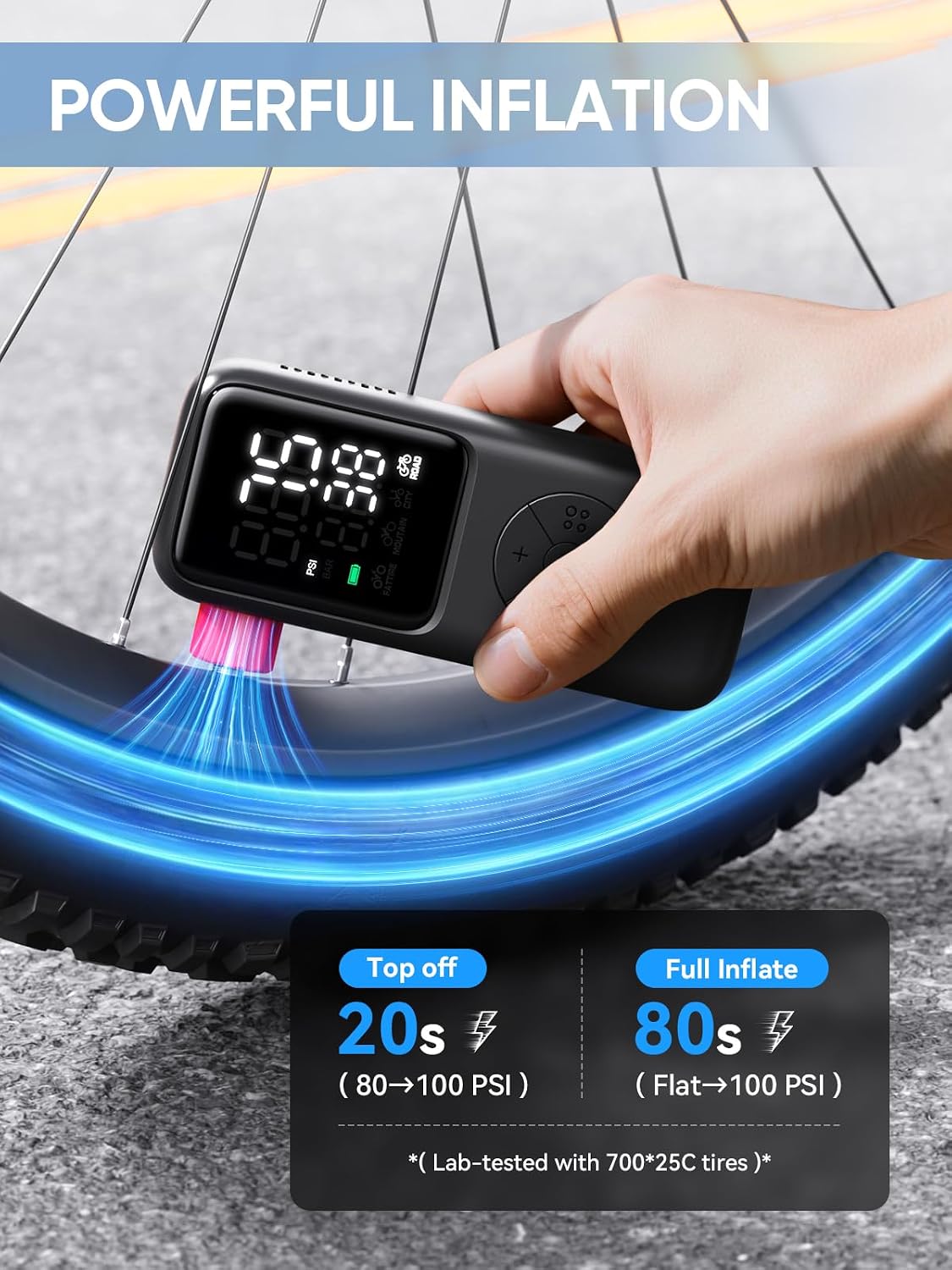 GPUTEK Mini Electric Bike Pump,120 PSI Bike Pump Portable with Guage