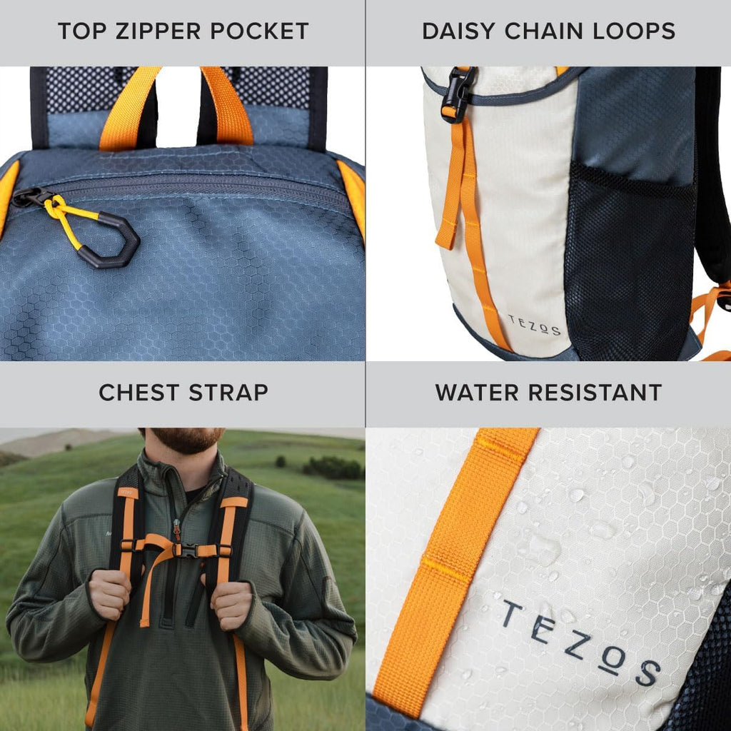 Tezos Juniper Daypack, Lightweight Hiking Backpack and Hydration Pack for Camping, Travel, Biking, and the Outdoors, 16 Liter (Slate Summit)