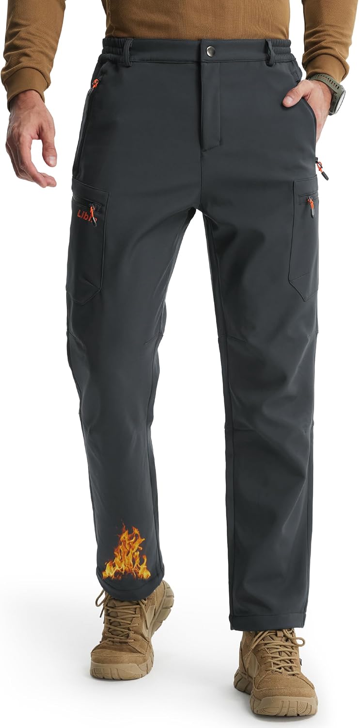 Libin Men's Fleece Lined Hiking Pants Snow Ski Water Resistant