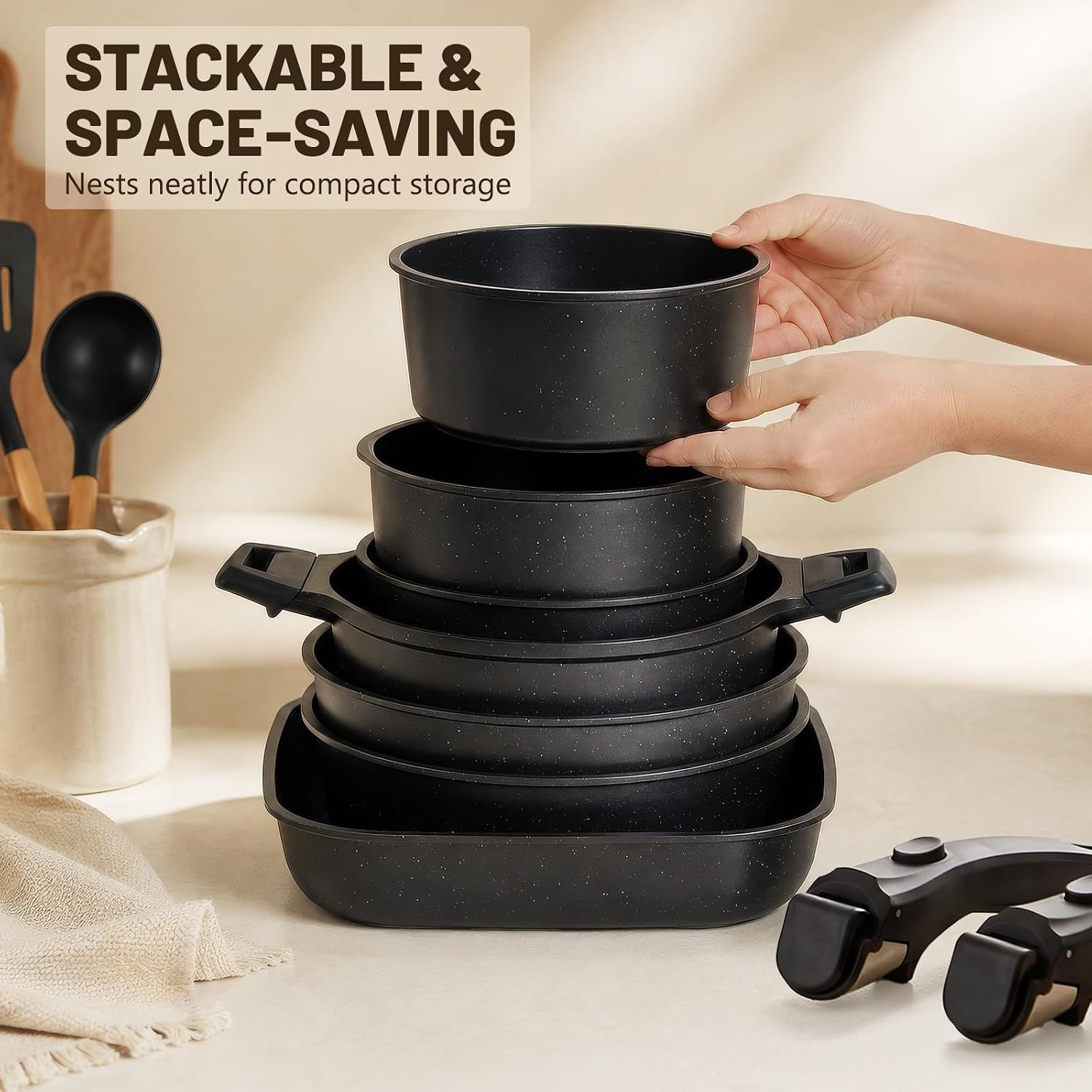 KIKCOIN 30-Piece Nonstick Pots and Pans Set, Cookware with Removable Handle