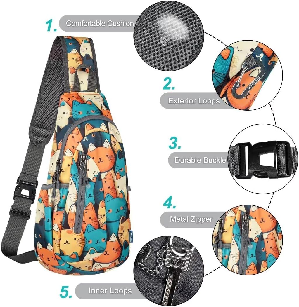 TITECOUGO Small Sling Bag, Lightweight Crossbody Backpack for Men Women, Shoulder Bag for Sports and Outdoor