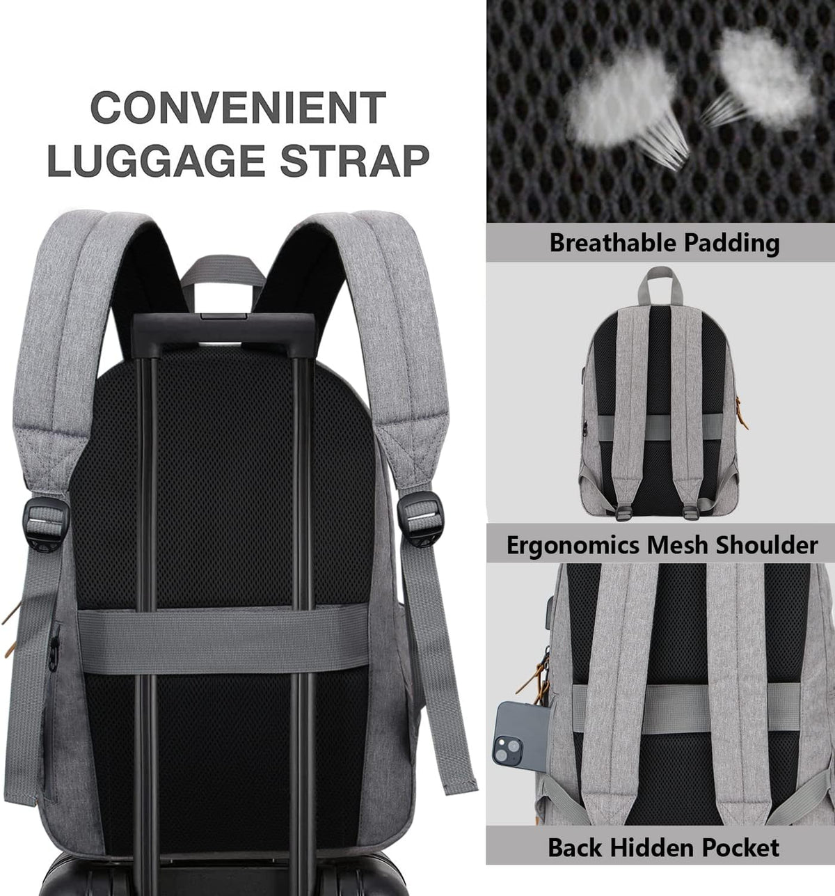 SUPACOOL Large Laptop Backpack with USB Charging Port for Men and Women
