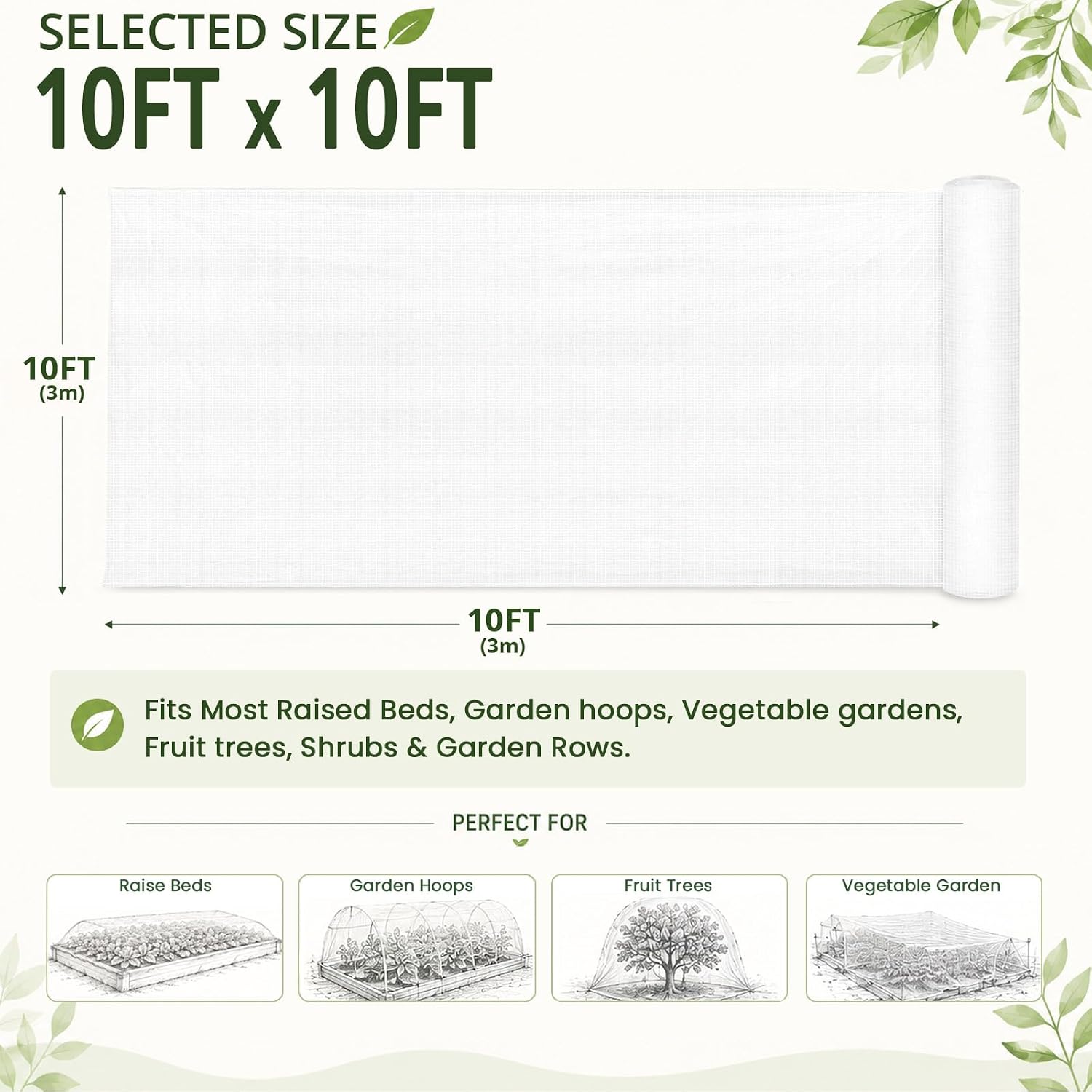 10Ft x 10Ft Garden Netting, Fine Mesh Insect Netting for Plant Protection