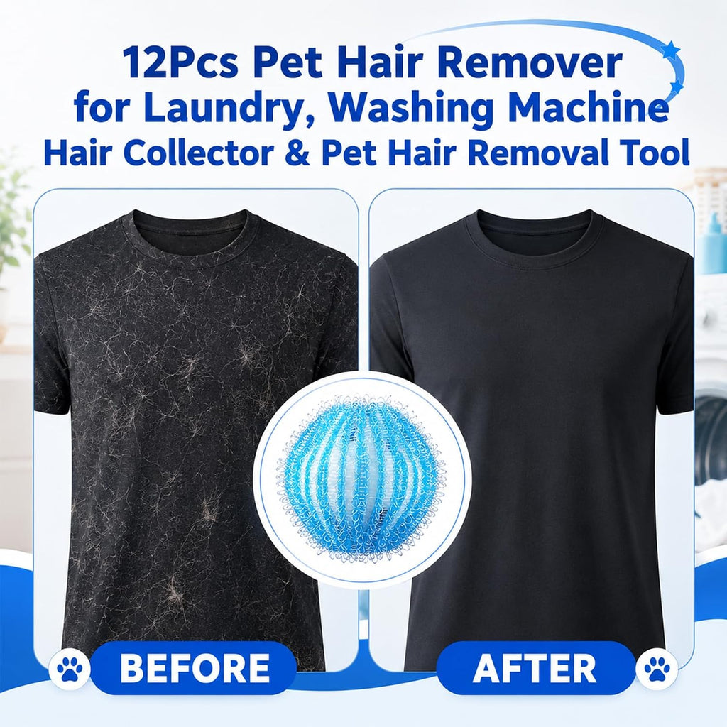12Pcs Pet Hair Remover for Laundry, Washing Machine Hair Collector & Pet Hair Removal Tool, Reusable Dog & Cat Hair Catcher for Clothes, Bedding & Blankets