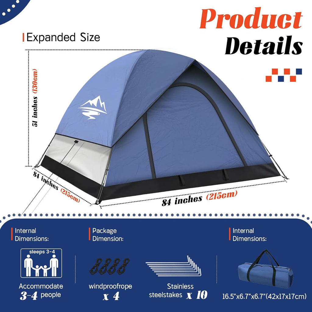 Tents for Camping 2-3 Person Tent – Camping Tent with Rainfly Waterproof 2500MM, Easy Setup in 5 Mins, Ourtdoor Dome Tents Lightweight Backpacking Tent for Couples, Small Families, Festivals, Backyard