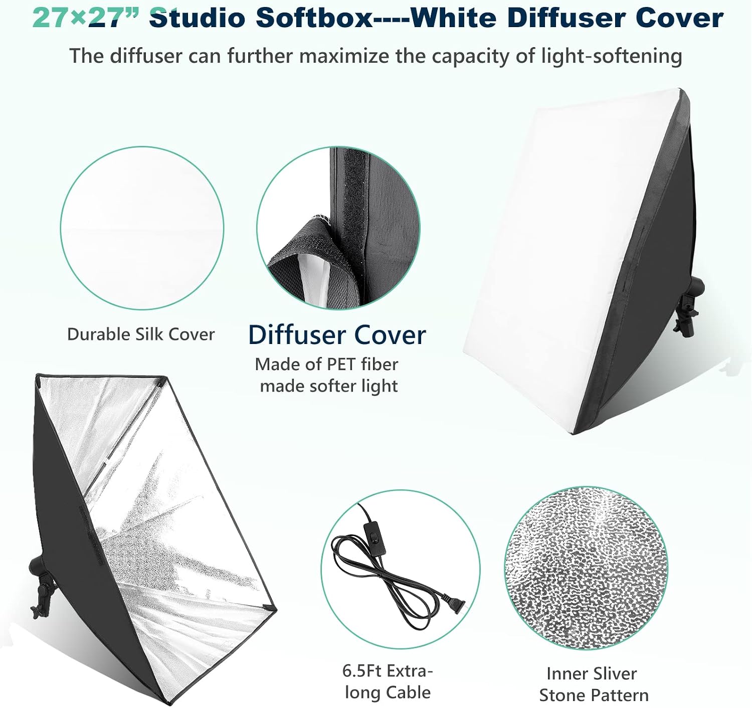 Torjim Softbox Photography Lighting Kit, 2Pcs 27" x 27" Professional Soft Box | 3000K-7500K 85W LED Bulbs with Remote, Photography Continuous Lighting Kit for Studio Lights, Portrait, Video Recording