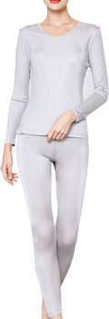 METWAY Women's Silk Long Johns V-Neck Pure Silk Thermal Underwear Sets for Winter Base Layer