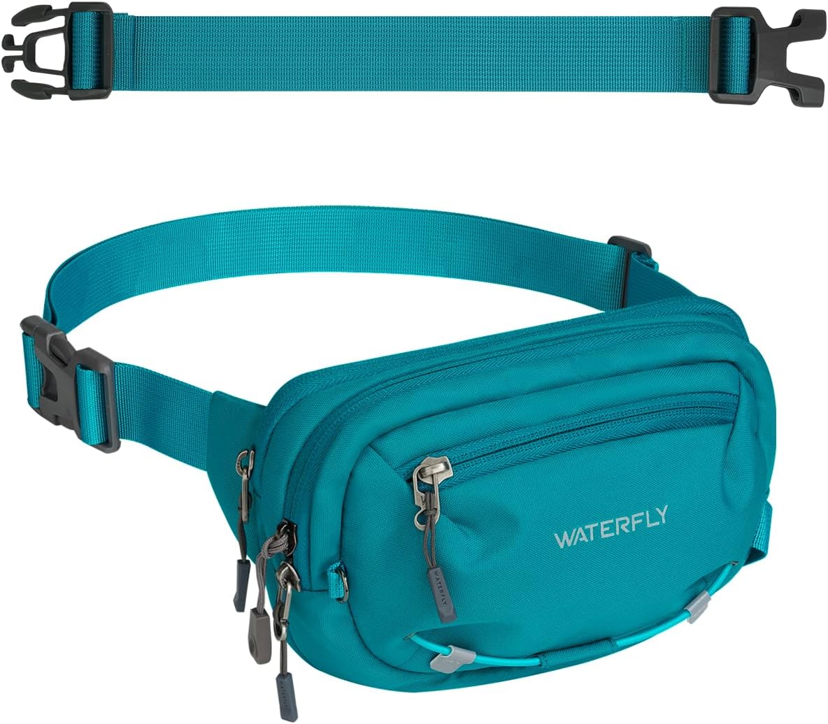 WATERFLY Small RFID Fanny Pack: 1.5L Waist Bag 12" Extender Belt for Hiking