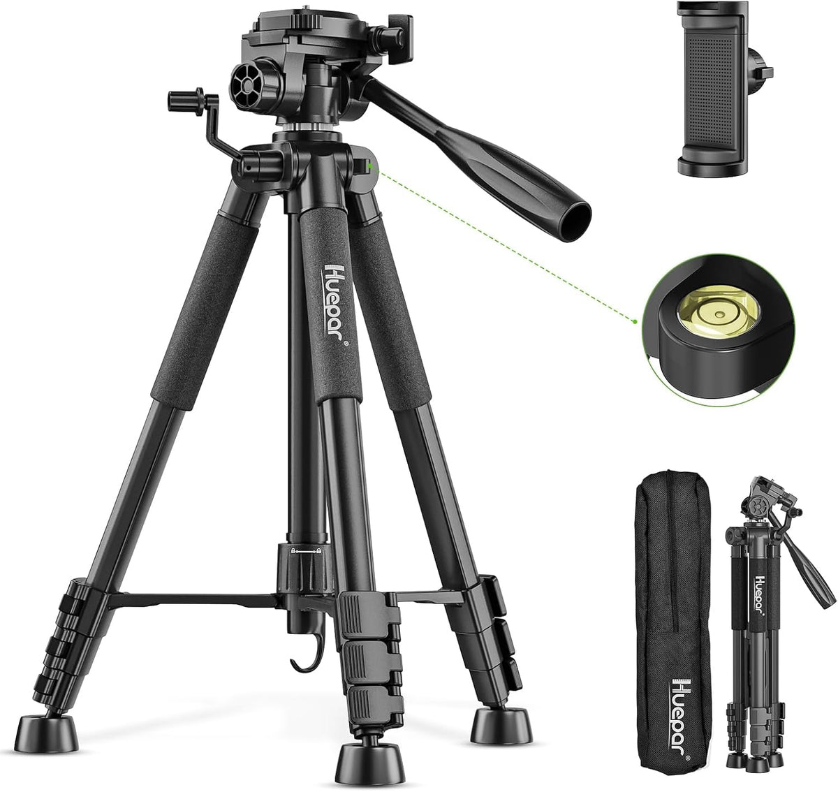 Huepar Tripod 50-inch Extendable Height Tripod Use with Laser Level, Point Lasers, Lazer Distance Measures, 1/4" and 5/8" Thread Mount for for Varieties Tools, Outdoor and Indoor T13A