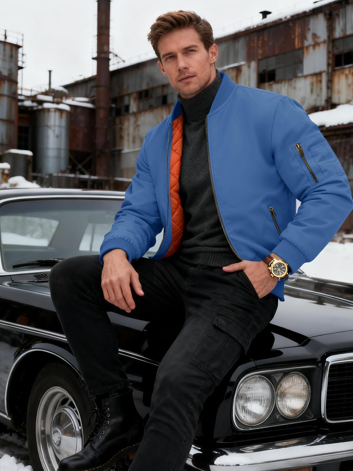 KEFITEVD Men's Bomber Jackets Winter Windbreaker Warm Full Zip Casual Coats