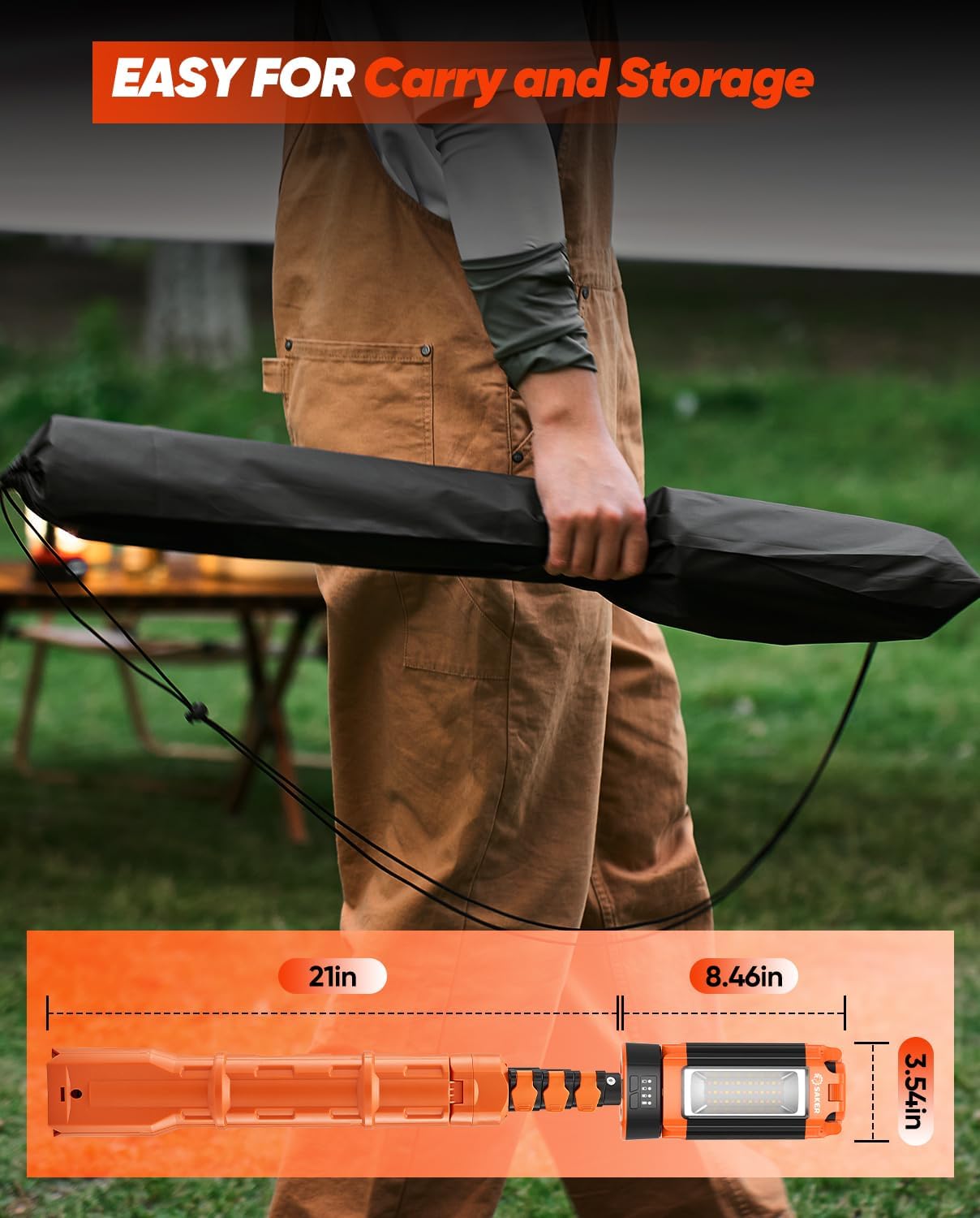 Saker Portable Camping Light with Stand 12000mAh 73.2" Work Light LD10