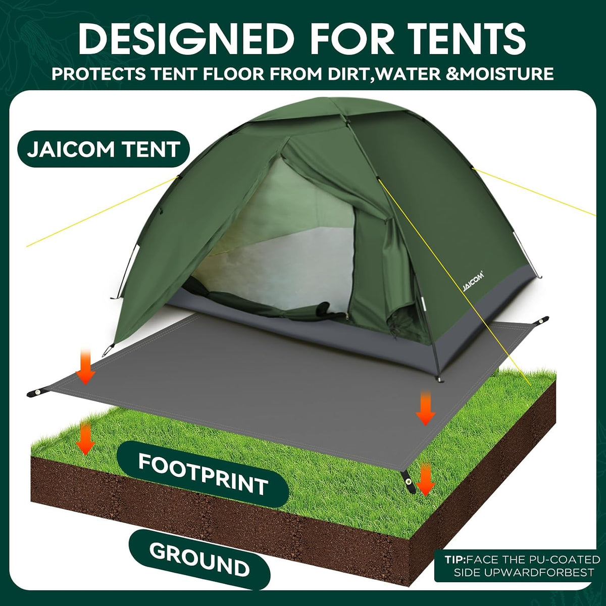 JAICOM Tent Footprint, Waterproof Camping Tarp, 1-6 Person Tent Floor Saver