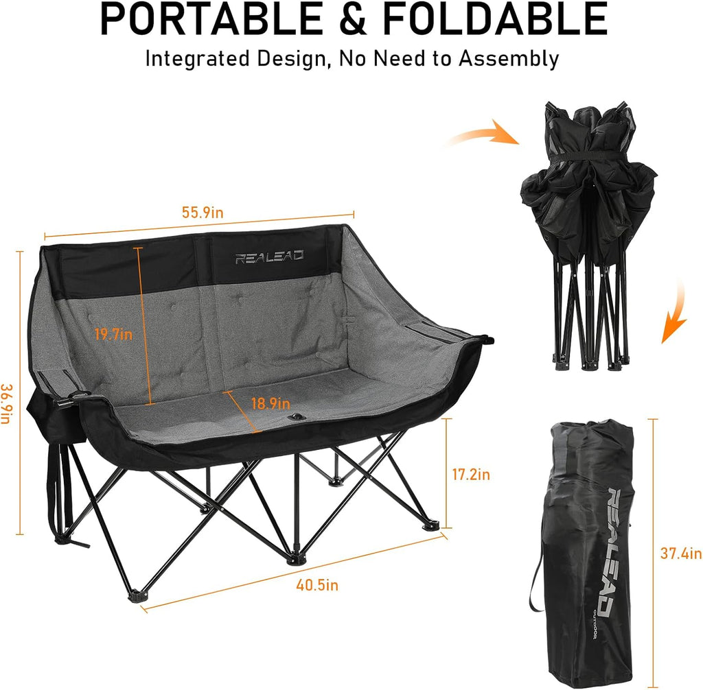 REALEAD Double Camping Chair Heavy Duty Camping Couch Support 650 lbs