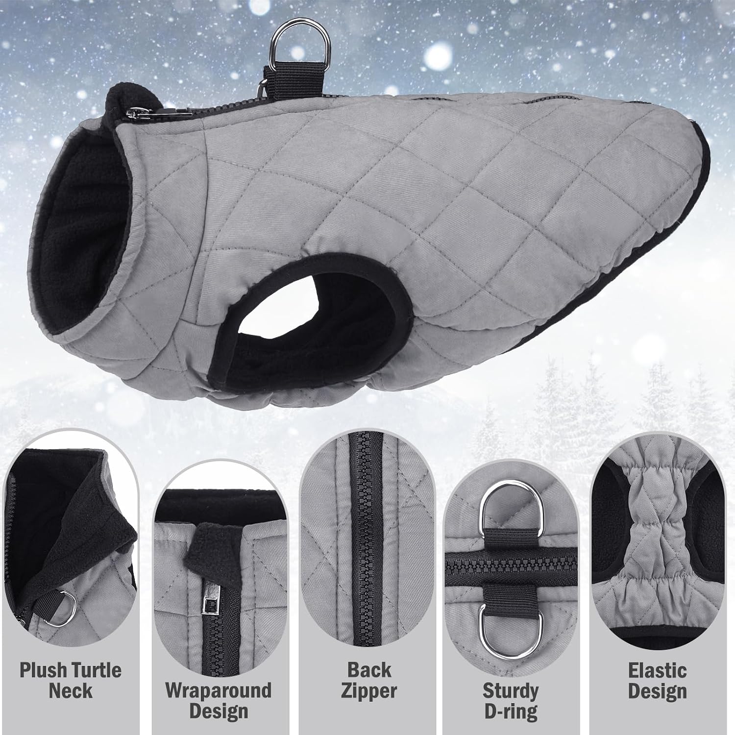 SCENEREAL Winter Dog Vest Coat with Harness Built in