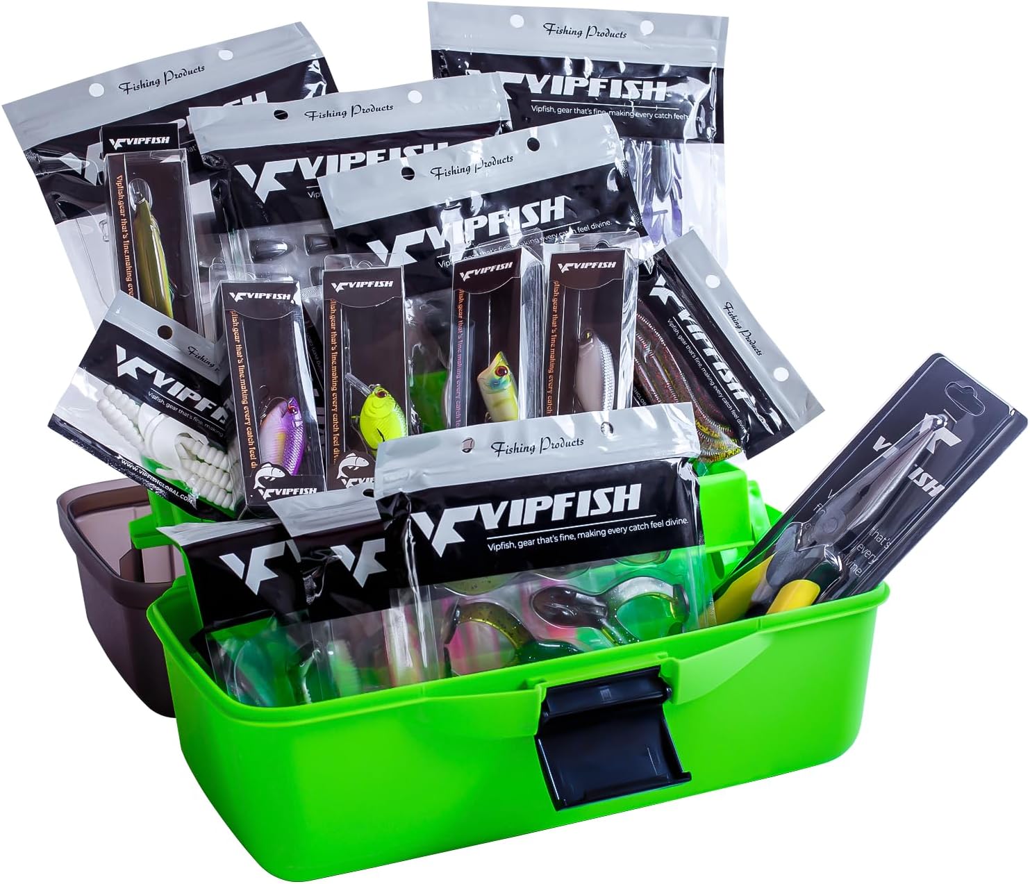 Fishing Tackle Box with Tackle Included Lures, 3-Layer Tackle Kit