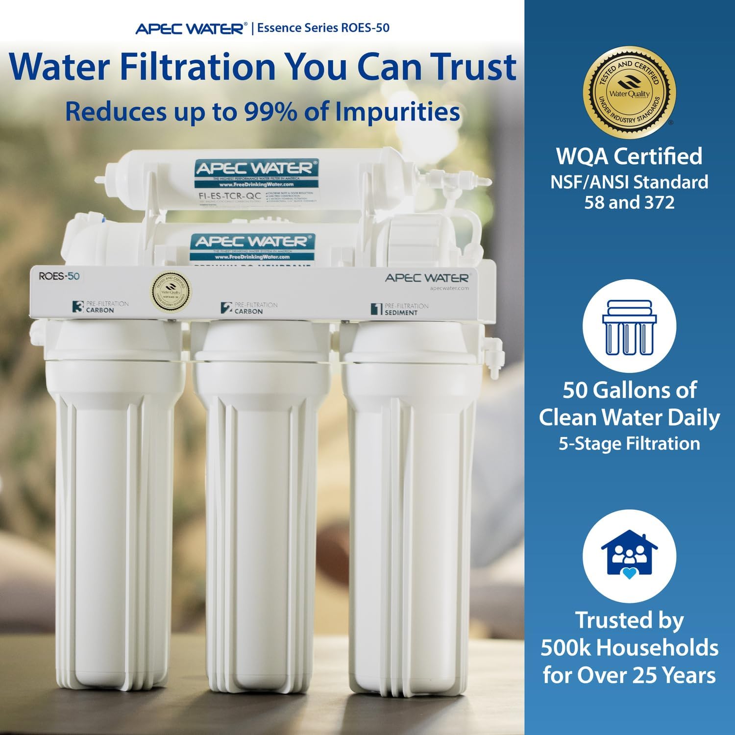 APEC Water ROES-50, 5-Stage Under Sink Reverse Osmosis System, 50 GPD