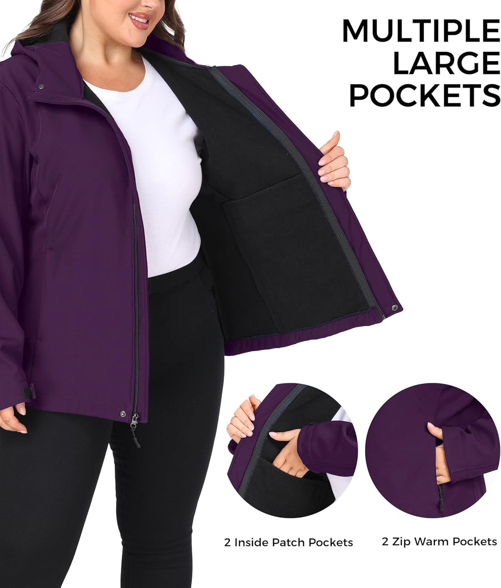 wantdo Women's Plus Size Softshell Jackets Hooded Fleece Lined Windbreaker