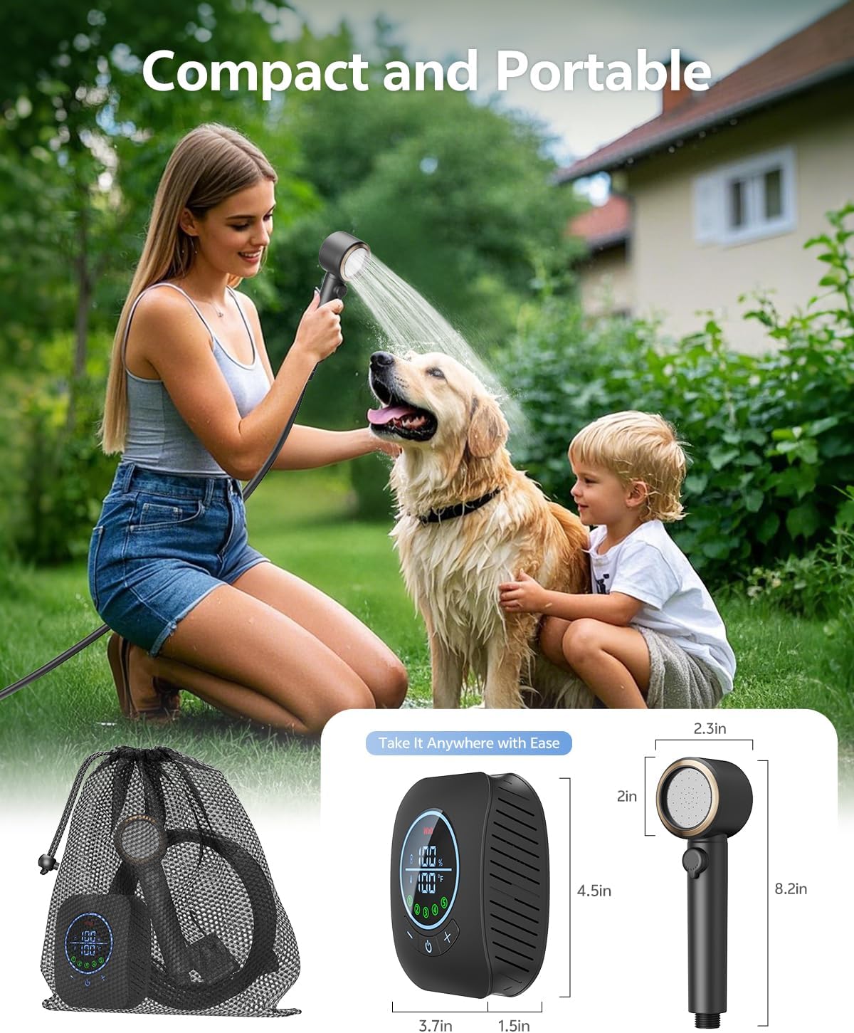 Portable Shower – 8000mAh Rechargeable Camping Shower