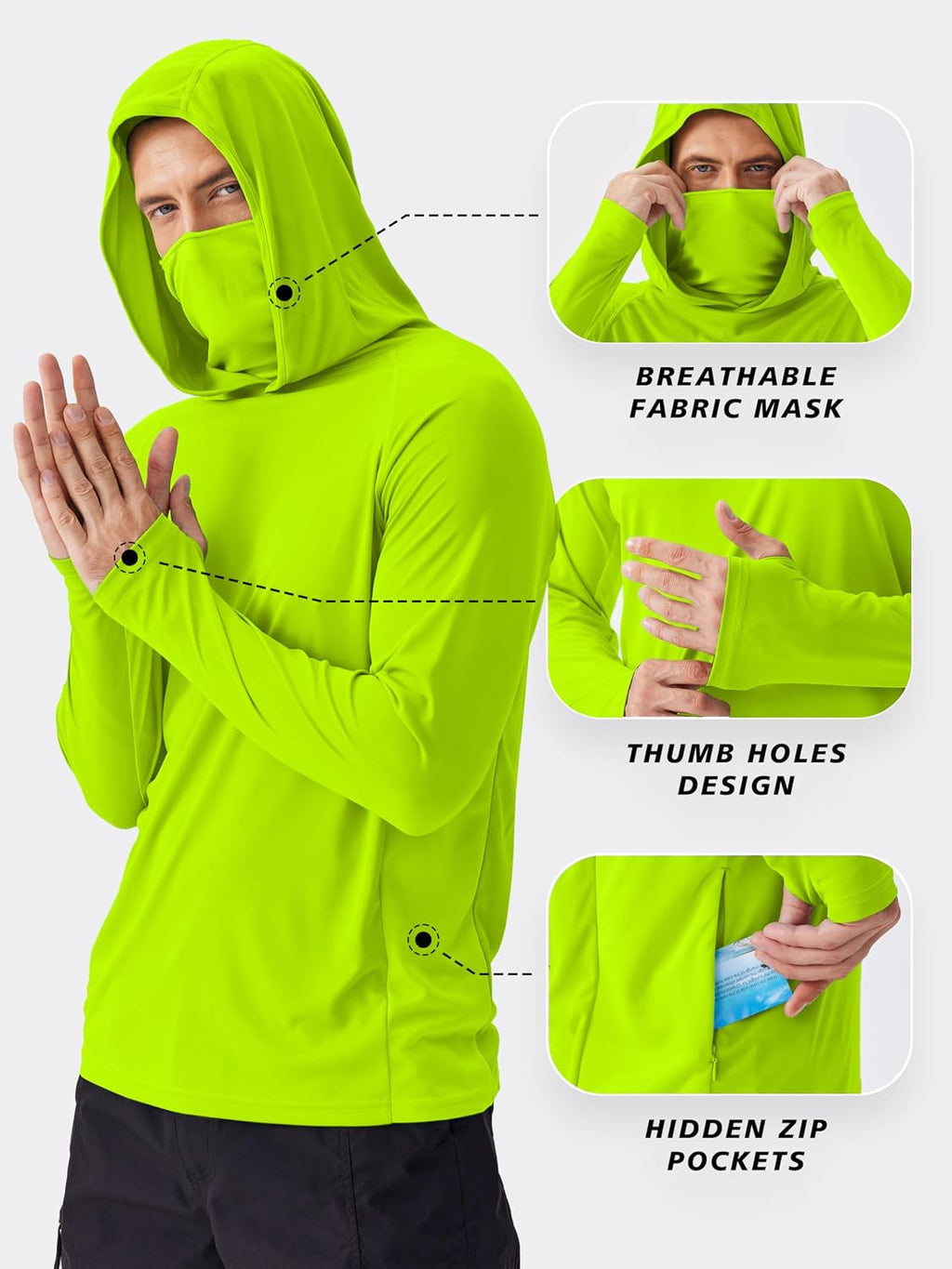 PINSPARK UPF 50+ Sun Hoodie Long Sleeve Fishing Shirts for Men with Mask