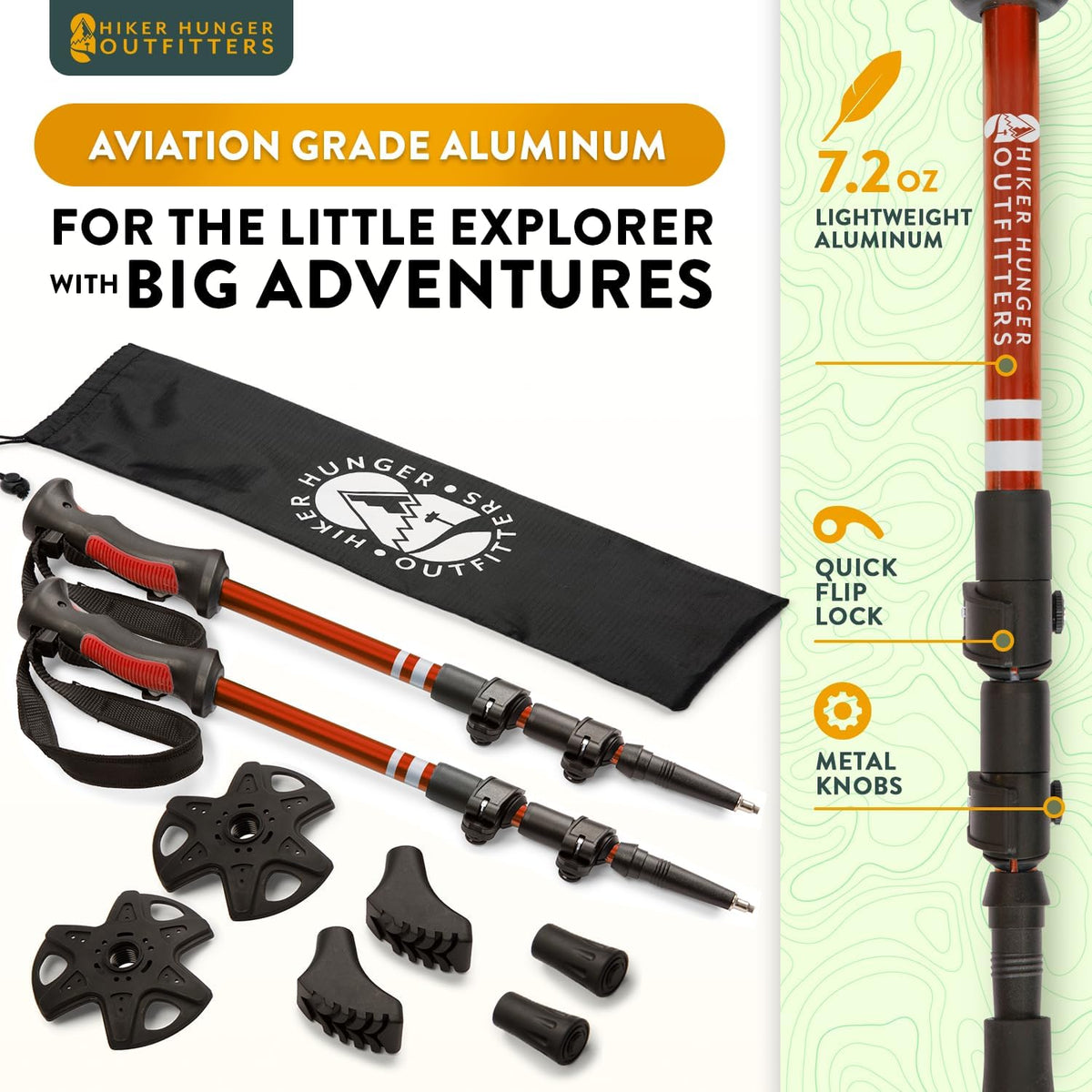 Kids Hiking Poles by USA Brand - Lightweight Collapsible Kids Walking Stick w/Quick Adjustable Flip Locks