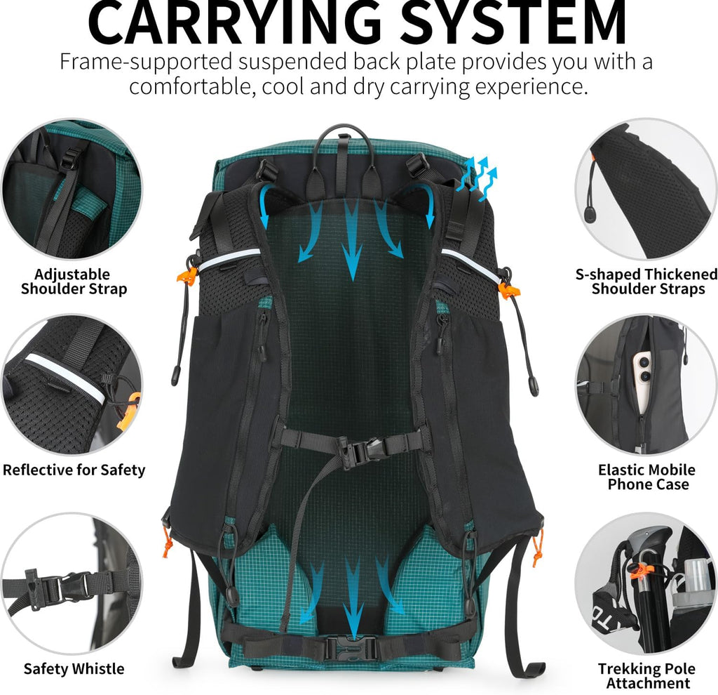IX INOXTO Hiking Backpack for Men and Women, 30L Waterproof Camping Backpack with 3L Water Bladder and Rain Cover, Lightweight Outdoor Sport Travel Daypack Rucksack for Climbing Cycling (Dark green)