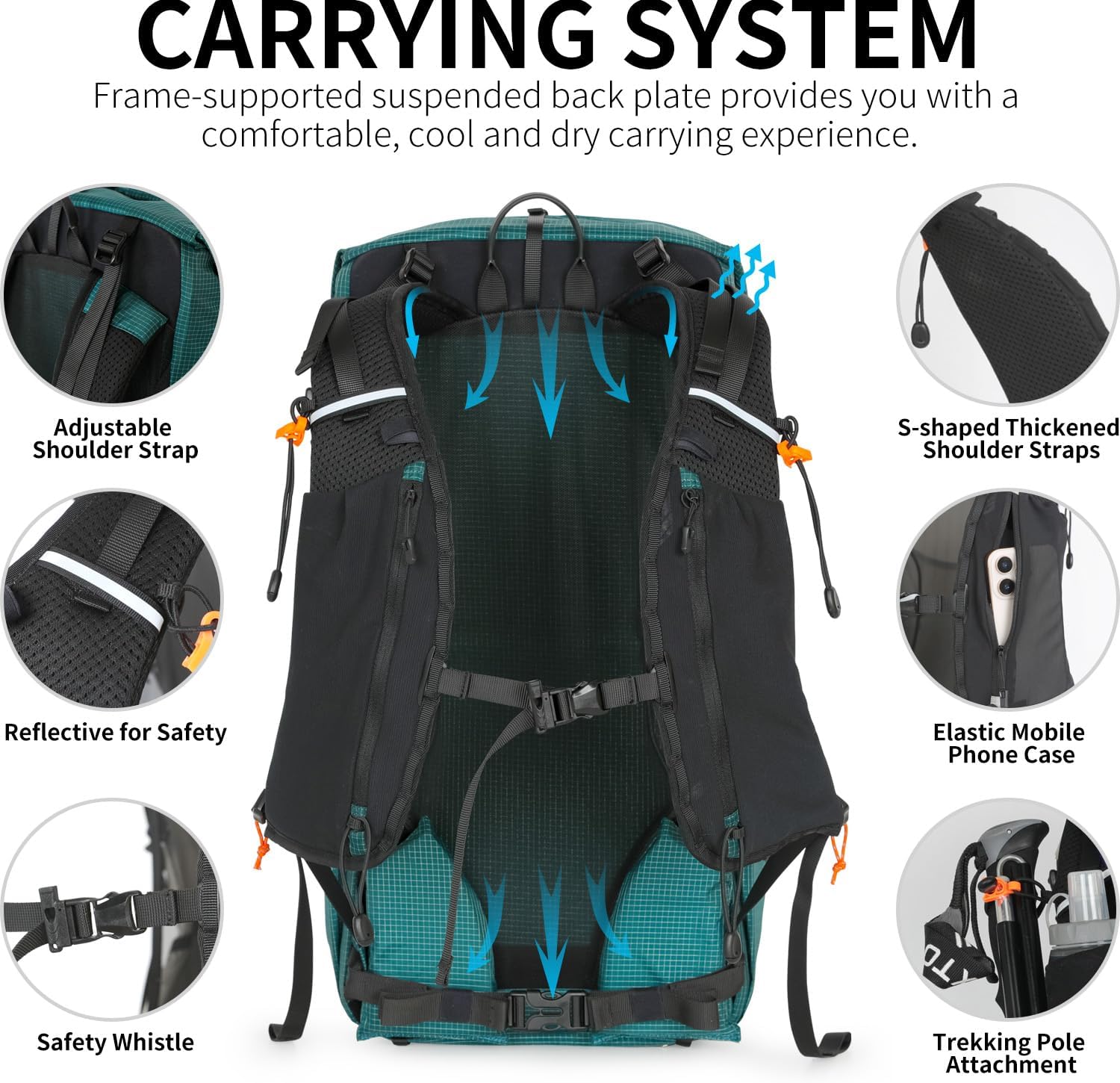 IX INOXTO Hiking Backpack for Men and Women, 30L Waterproof Camping Backpack with 3L Water Bladder and Rain Cover, Lightweight Outdoor Sport Travel Daypack Rucksack for Climbing Cycling (Dark green)