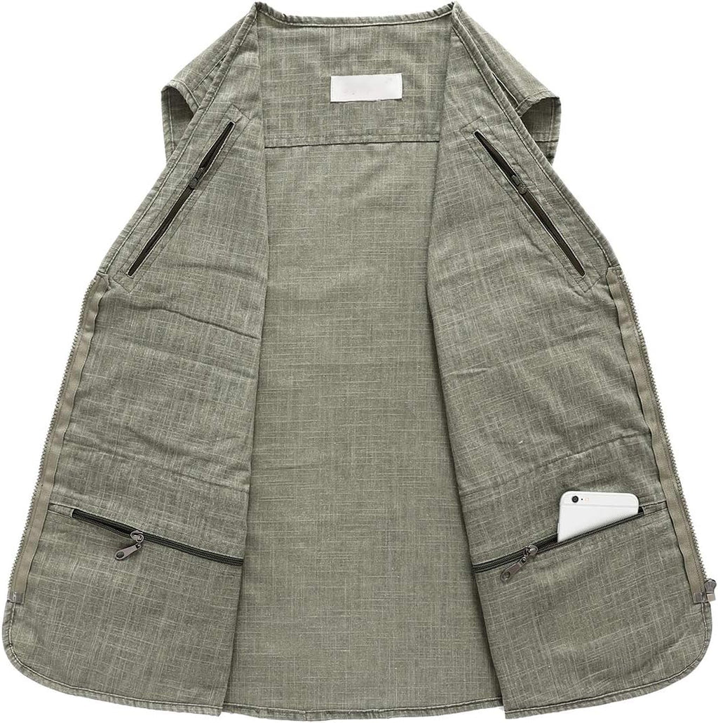 Hbufnha Men's Casual Safari Travel Vest 16 Pockets Outdoor Work Vest Sleeveless Jacket Fishing Hiking Photograph