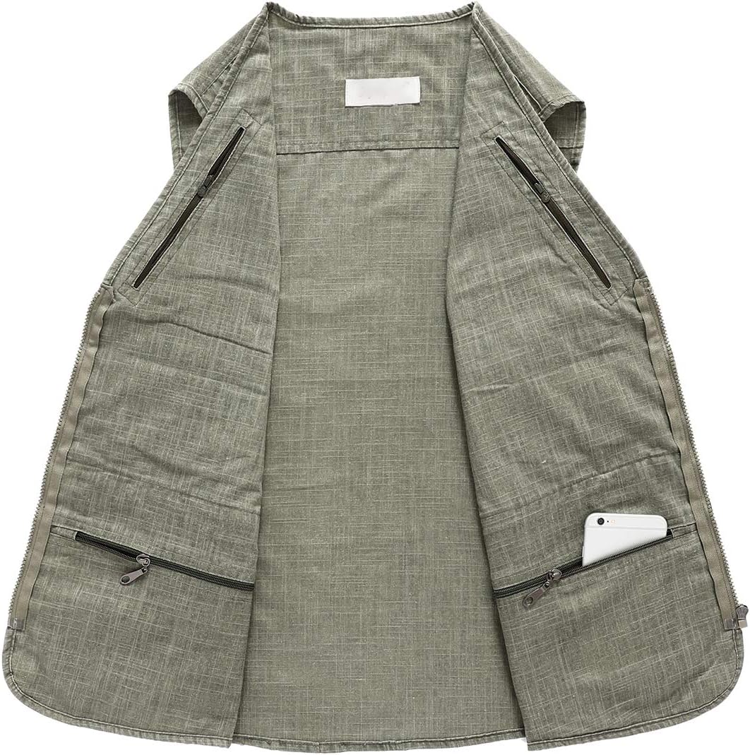 Hbufnha Men's Casual Safari Travel Vest 16 Pockets Outdoor Work Vest Sleeveless Jacket Fishing Hiking Photograph