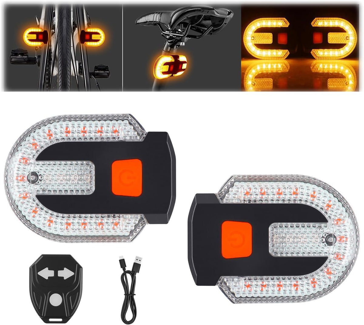 Bike Tail Lights with Turn Signals, Wireless Remote Control USB Charging Bike Rear Light, Waterproof Split/Integrated Bicycle Lights, 5 Modes Safety Warning Turn Signals Light for Night Riding
