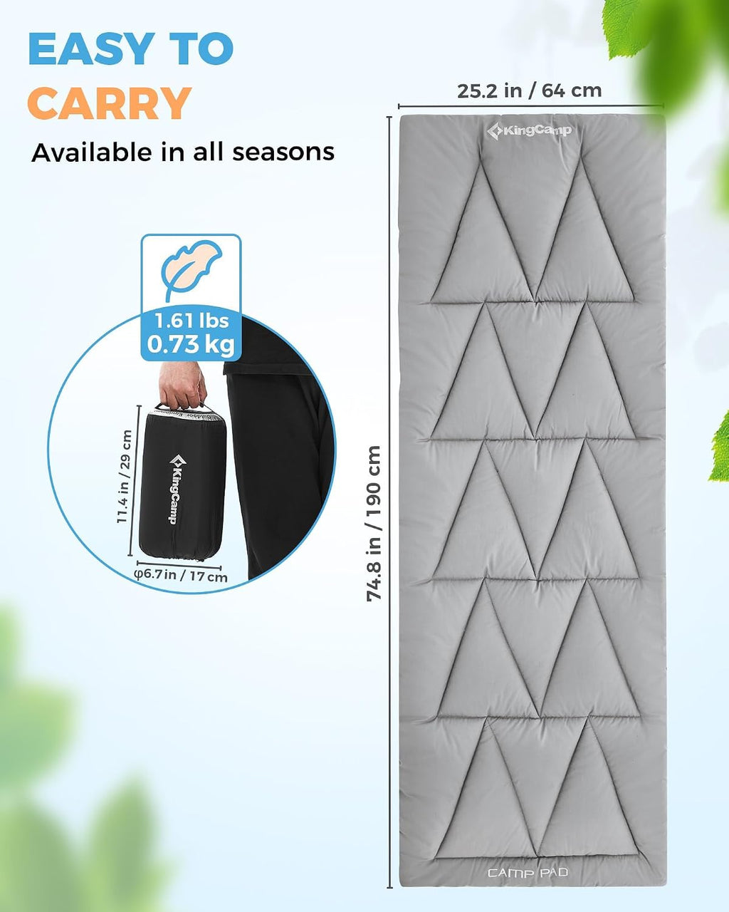 KingCamp Cot Mattress, Soft Non Slip Cot Pad for Camp Cot