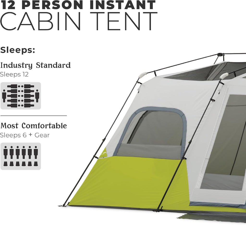 CORE Instant Cabin Tents | Family Cabin Multi Room Pop Up Tents Car Camping | Included Storage Pockets for Camping Accessories