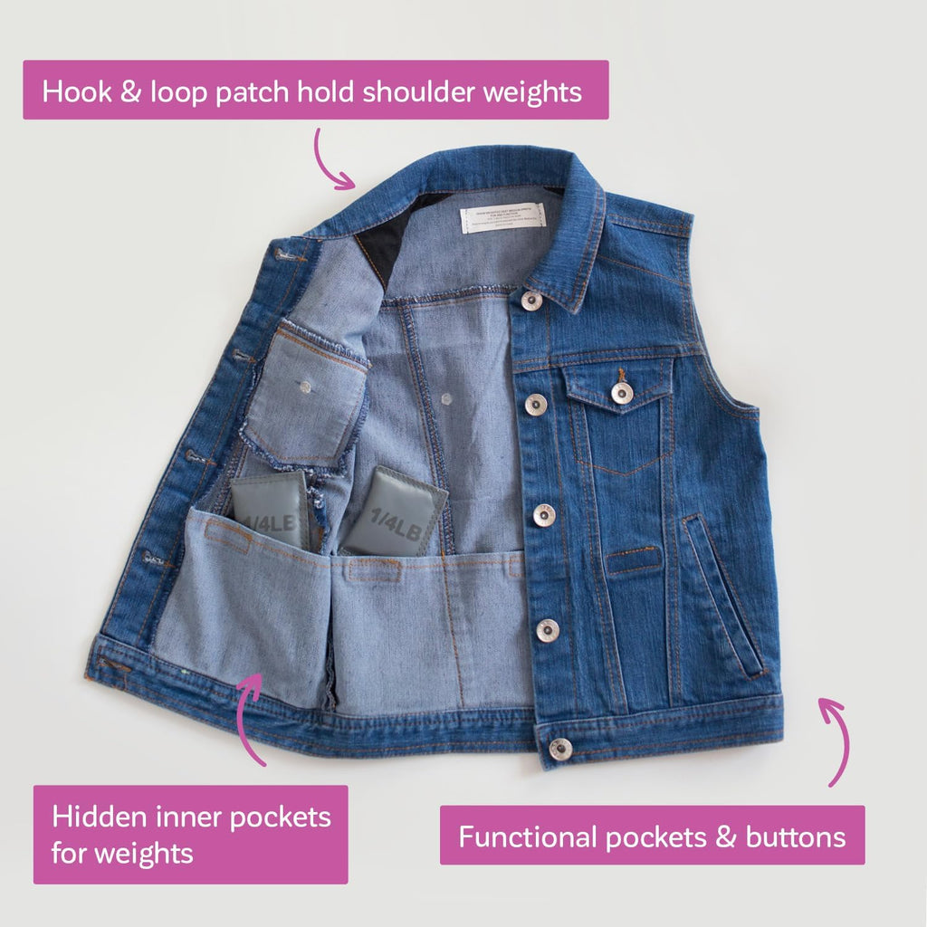 Fun and Function – Denim Weighted Vest for Kids – Sensory Weighted Vest Provides Soothing Weight for Kids with Sensory Issues - Small