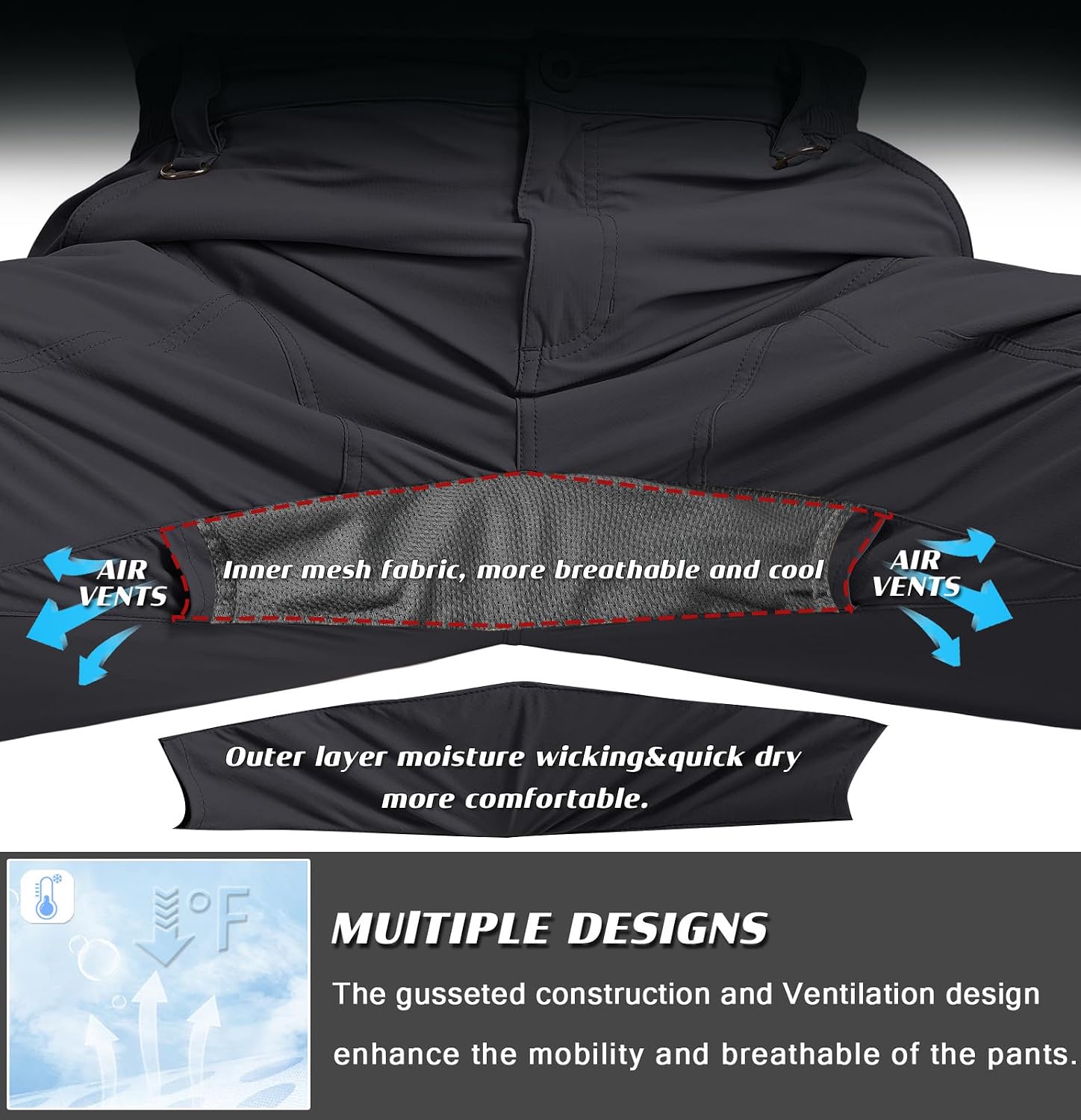 SPOSULEI Mens Lightweight Cargo Hiking Outdoor Quick Dry Work Tactical Pants 6 Pockets Water Resistant Fishing Travel Pants