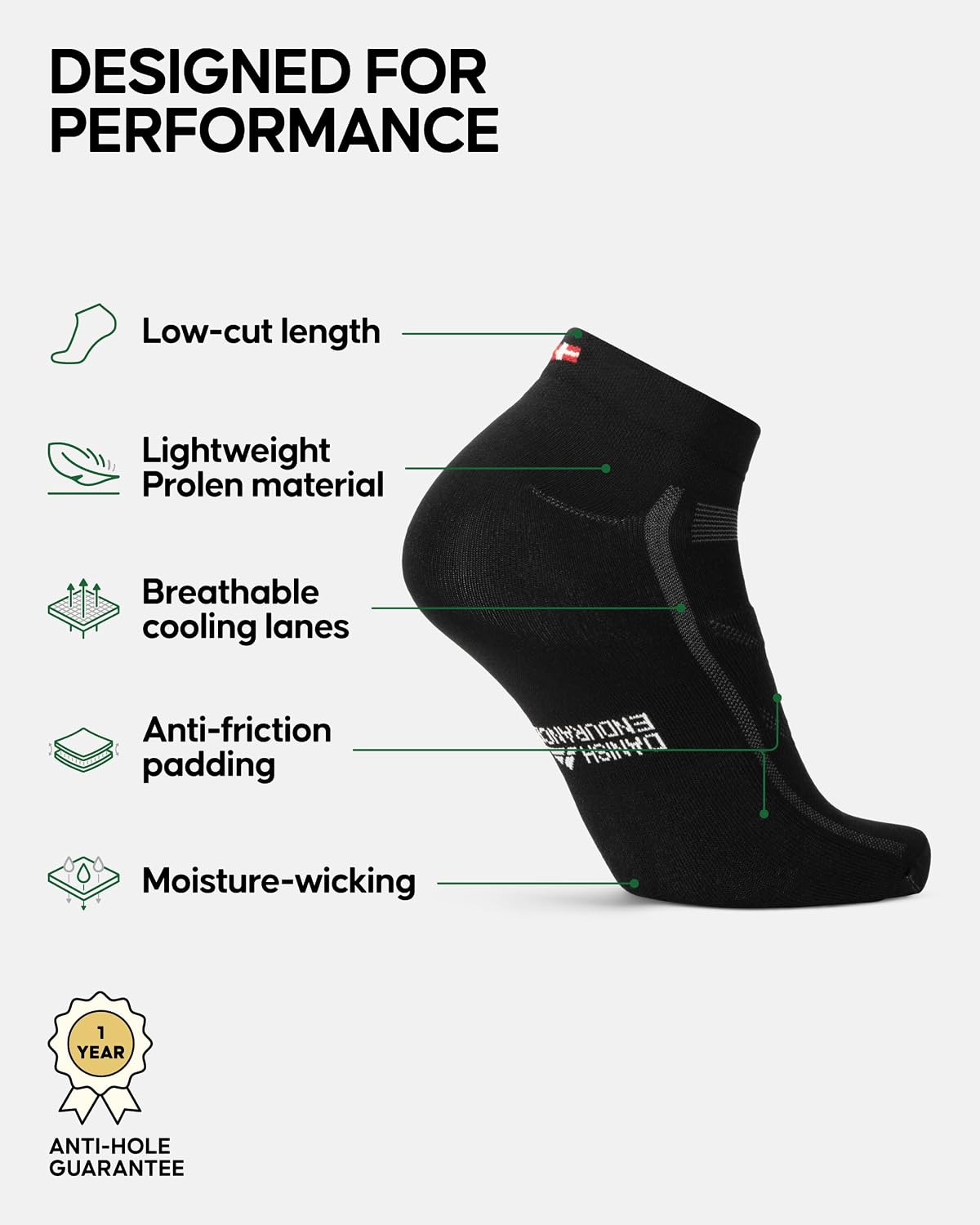 DANISH ENDURANCE Low-Cut Cycling Socks, Fast-Dry, Men & Women, 3-Pack