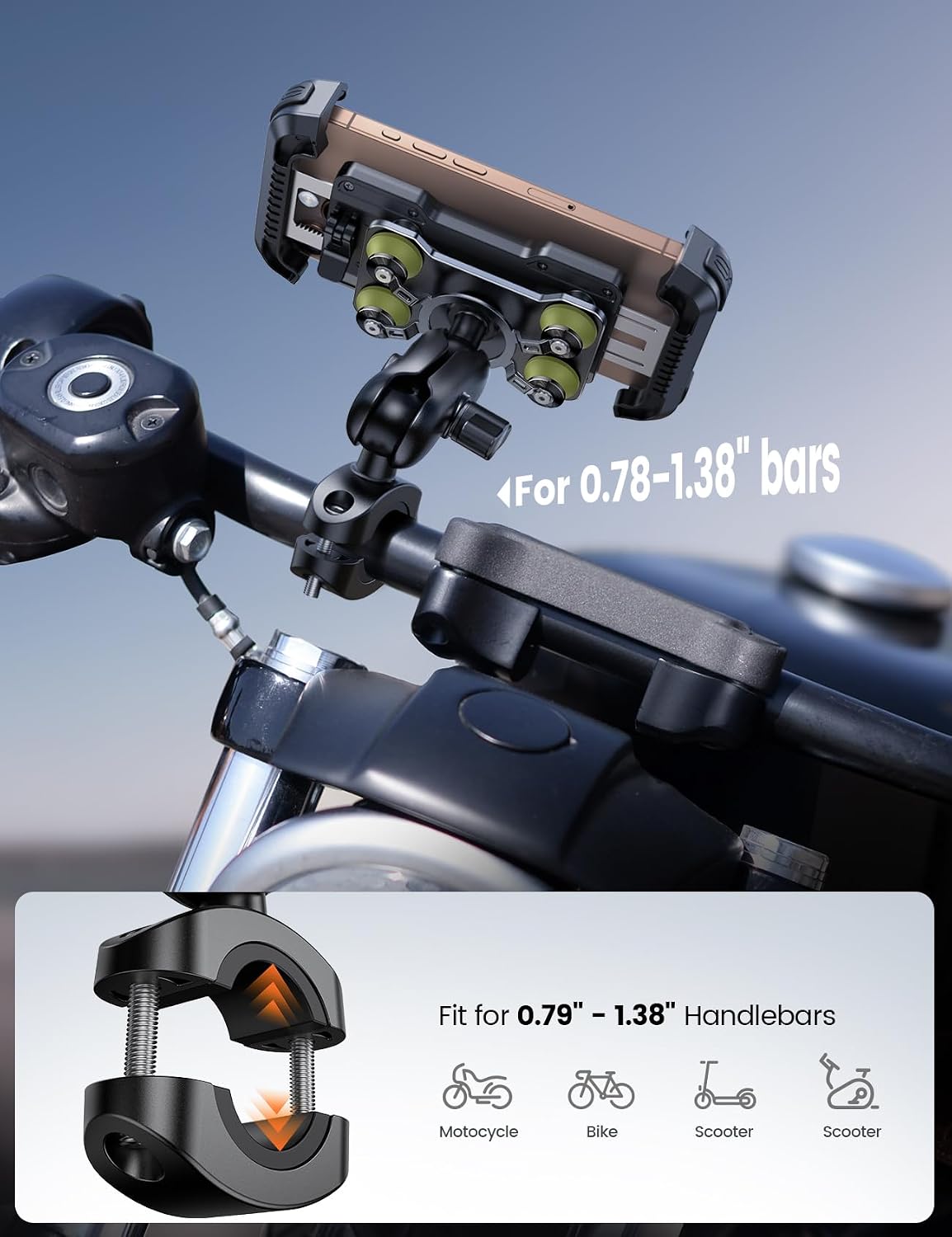 Lamicall Motorcycle Phone Mount Holder with Dual Vibration Dampener