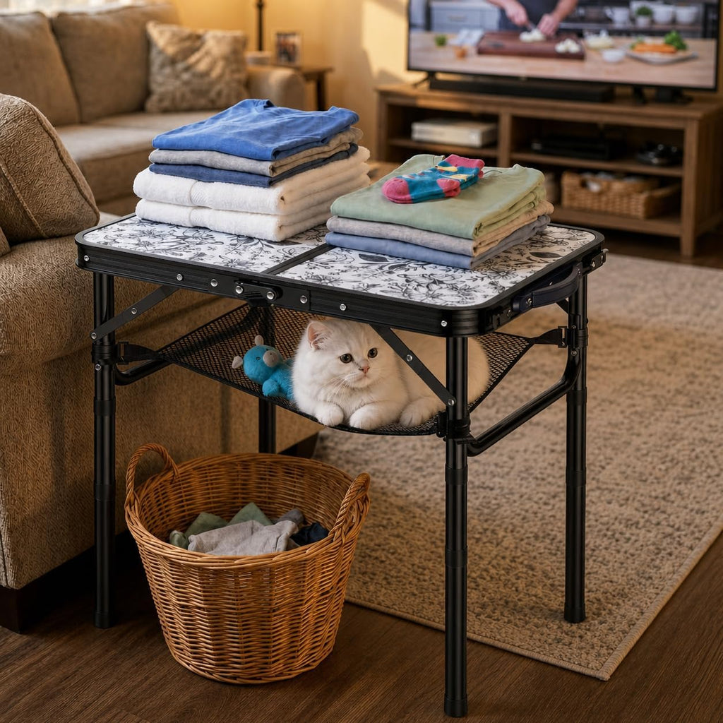 Outdoor Side Table, Portable 3 Adjustable Height, Small Folding Table
