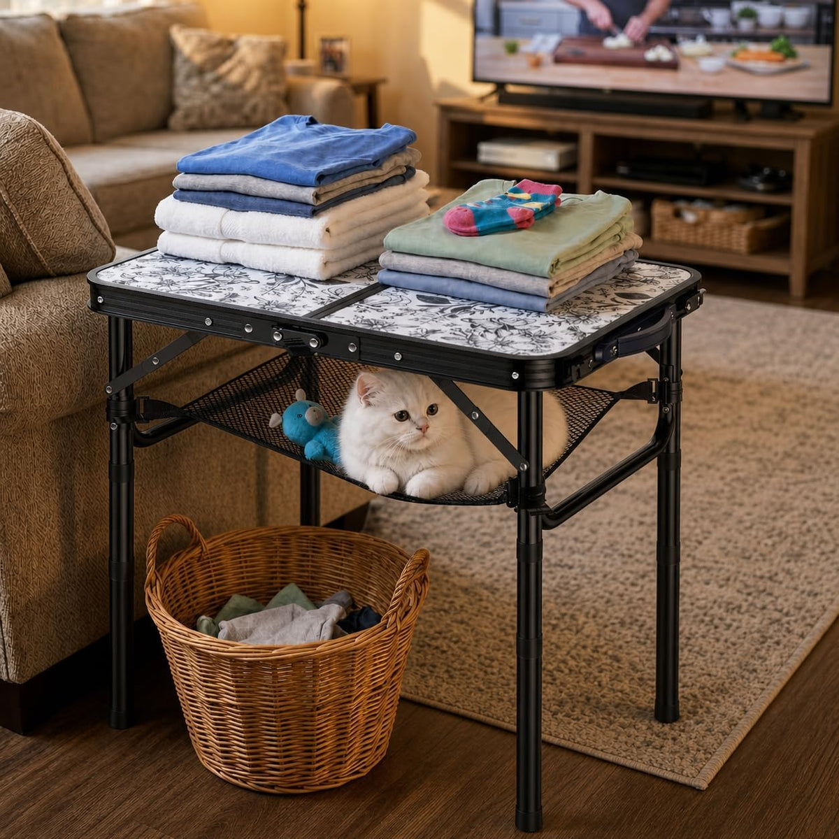 Outdoor Side Table, Portable 3 Adjustable Height, Small Folding Table