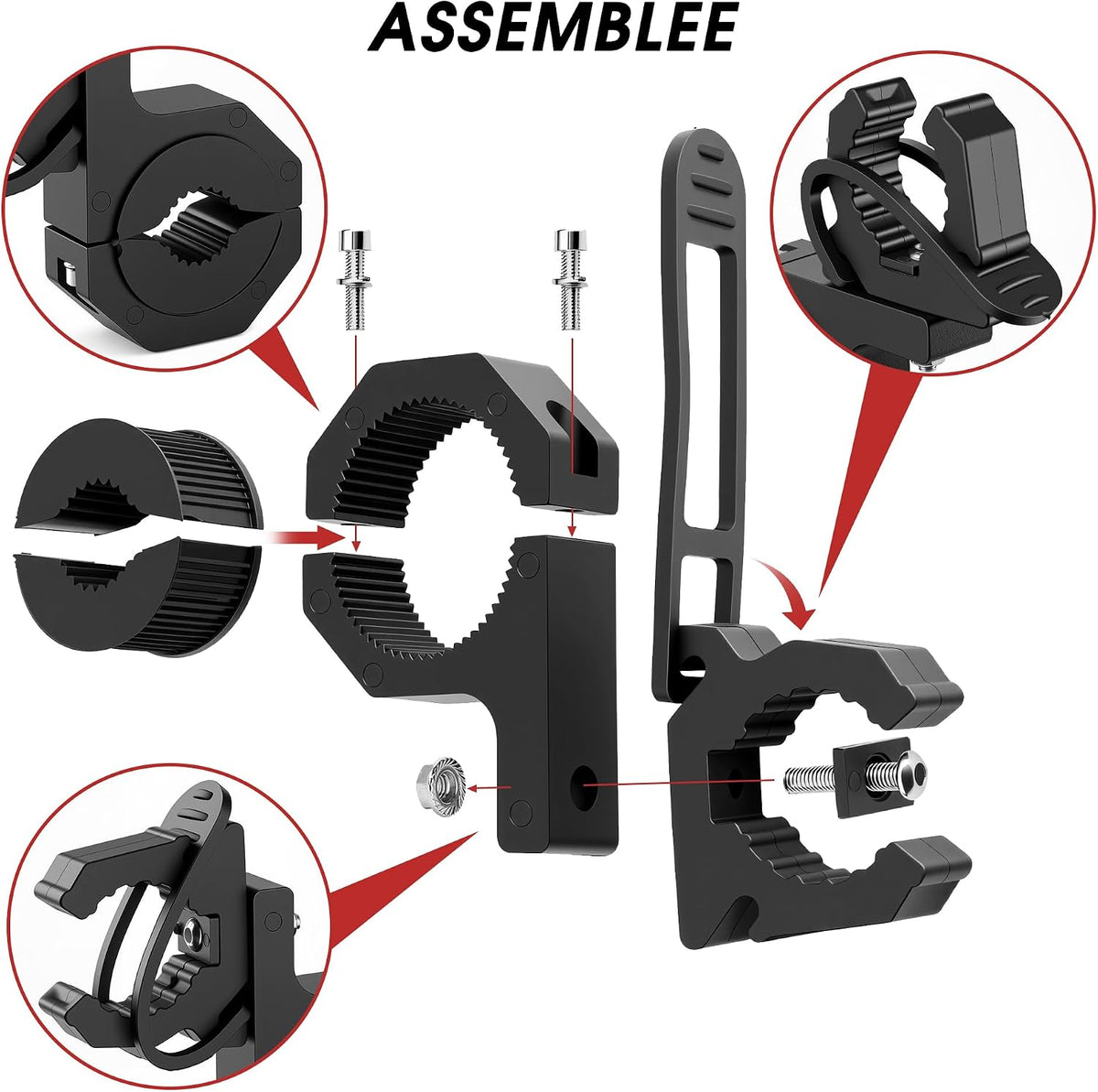 Quick Release Boat Hook Holders Roll Cage Clamp Mount Kit, 1/1.5/1.75 Inch Rubber Clamp Holder for Boat ATV UTV,Secure Mount for Shovel, Fishing Rod, Tools & Off-Road Equipment