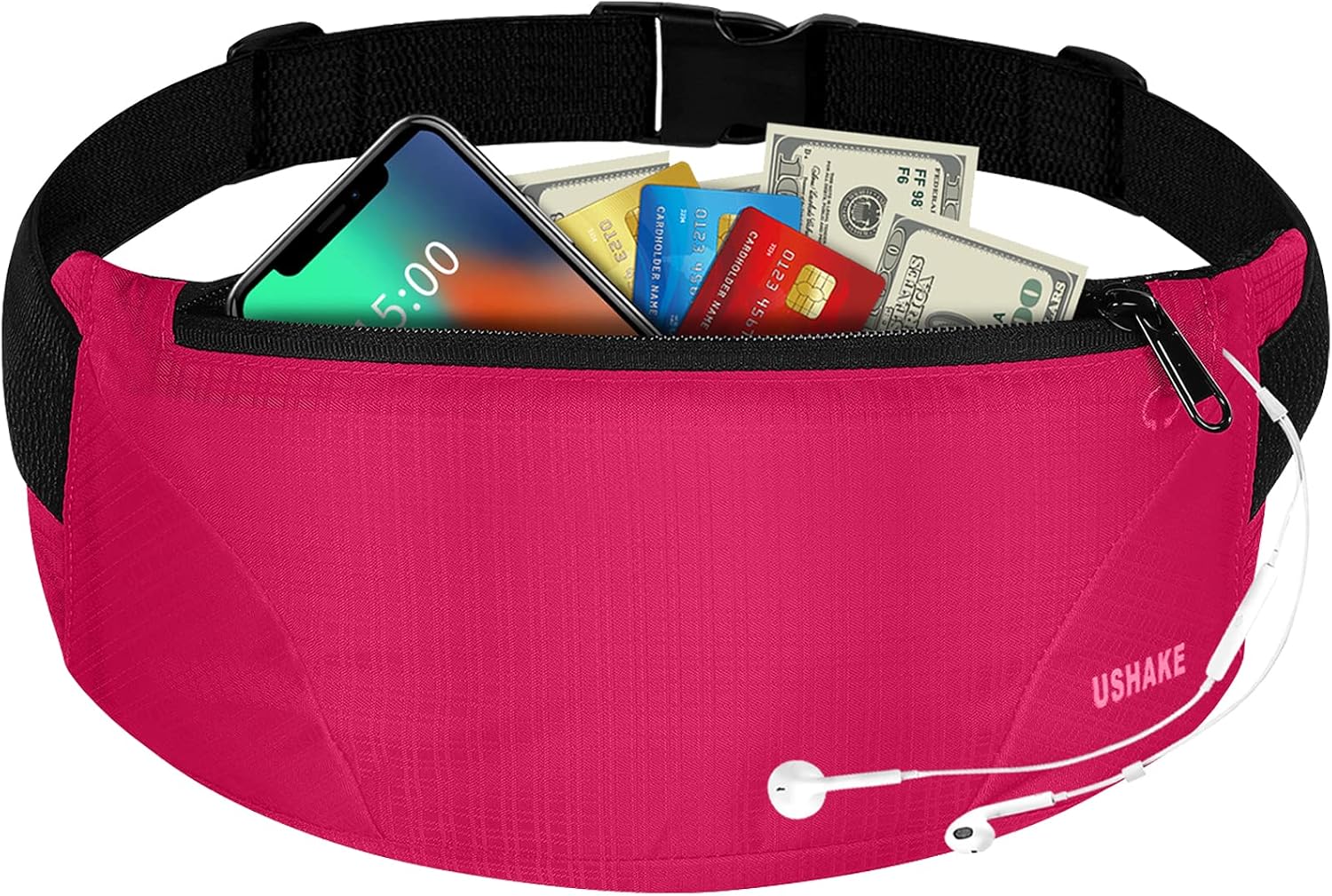 USHAKE Running Belt,Men or Women Ultra Light Bounce Free Waist Pouch Bag Fitness Workout Belt Sport Waist Pack Exercise Waist Bag for iPhone Samsung LG in Running Gym Marathon (Red)