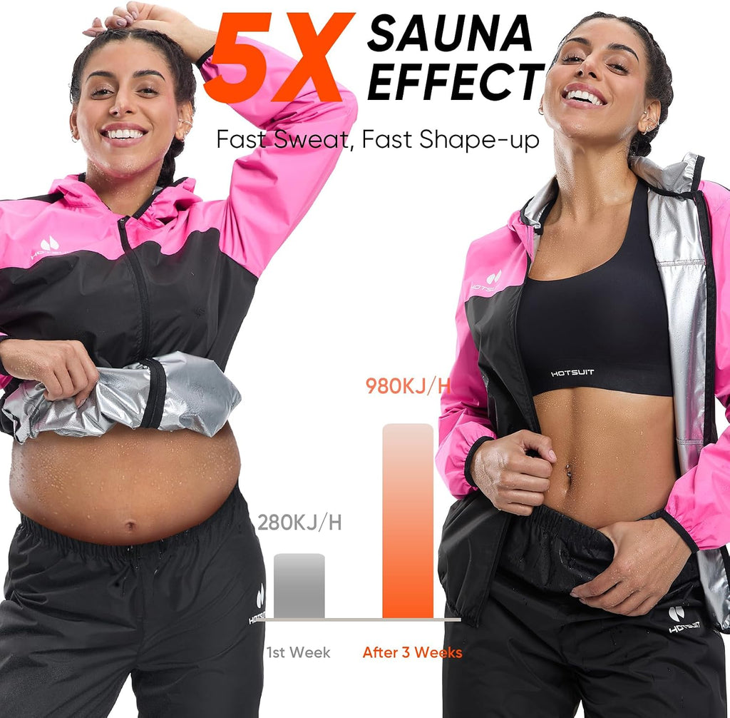 HOTSUIT Sauna Suit for Women Weight Loss Sweat Suits Sauna Jacket Pant Machine Washable Anti Rip for Gym Workout Exercise